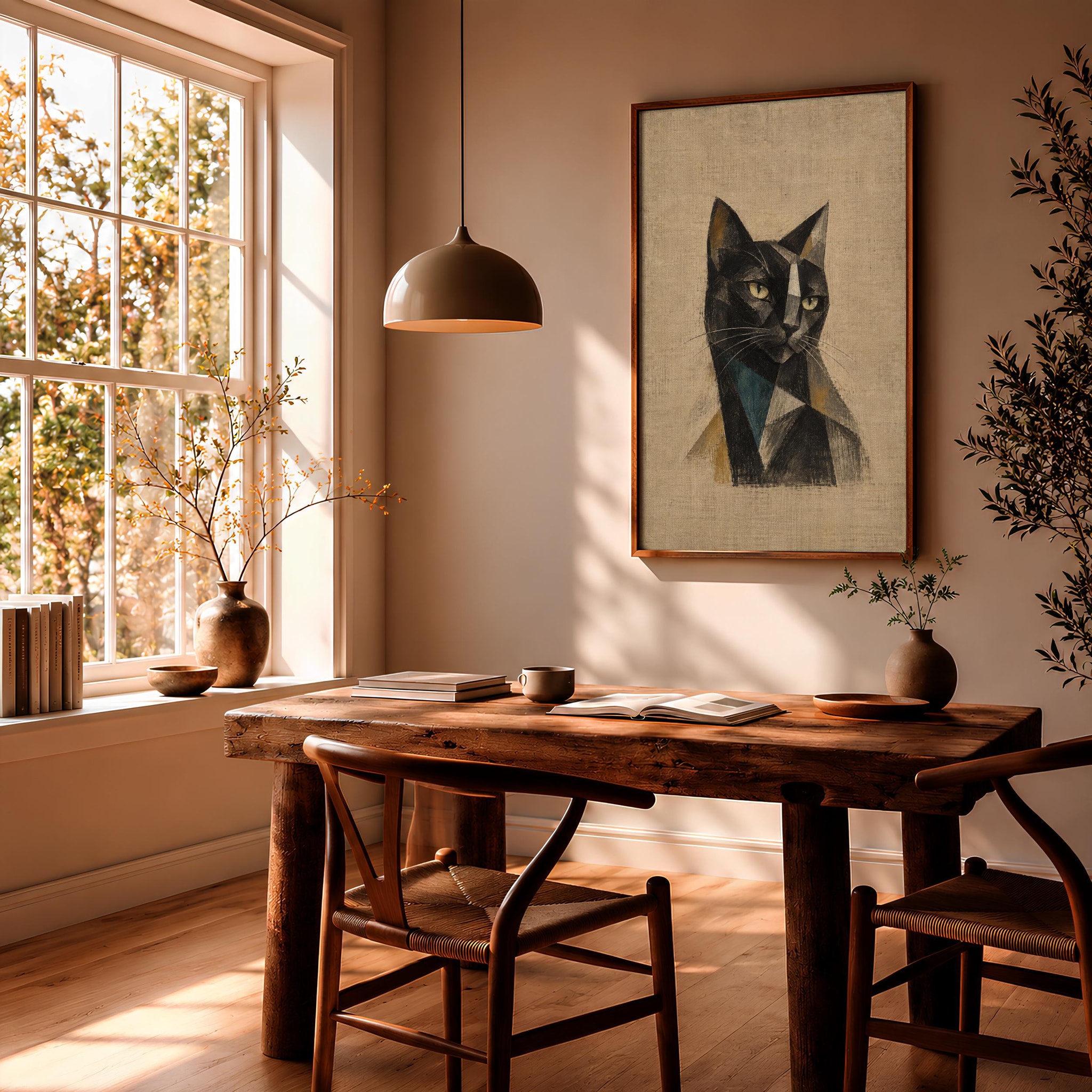 Cubist Black Cat Wall Art, Abstract Geometric Feline Portrait, Eclectic Decor – Calm Wall Art by Artsify thumbnail 2