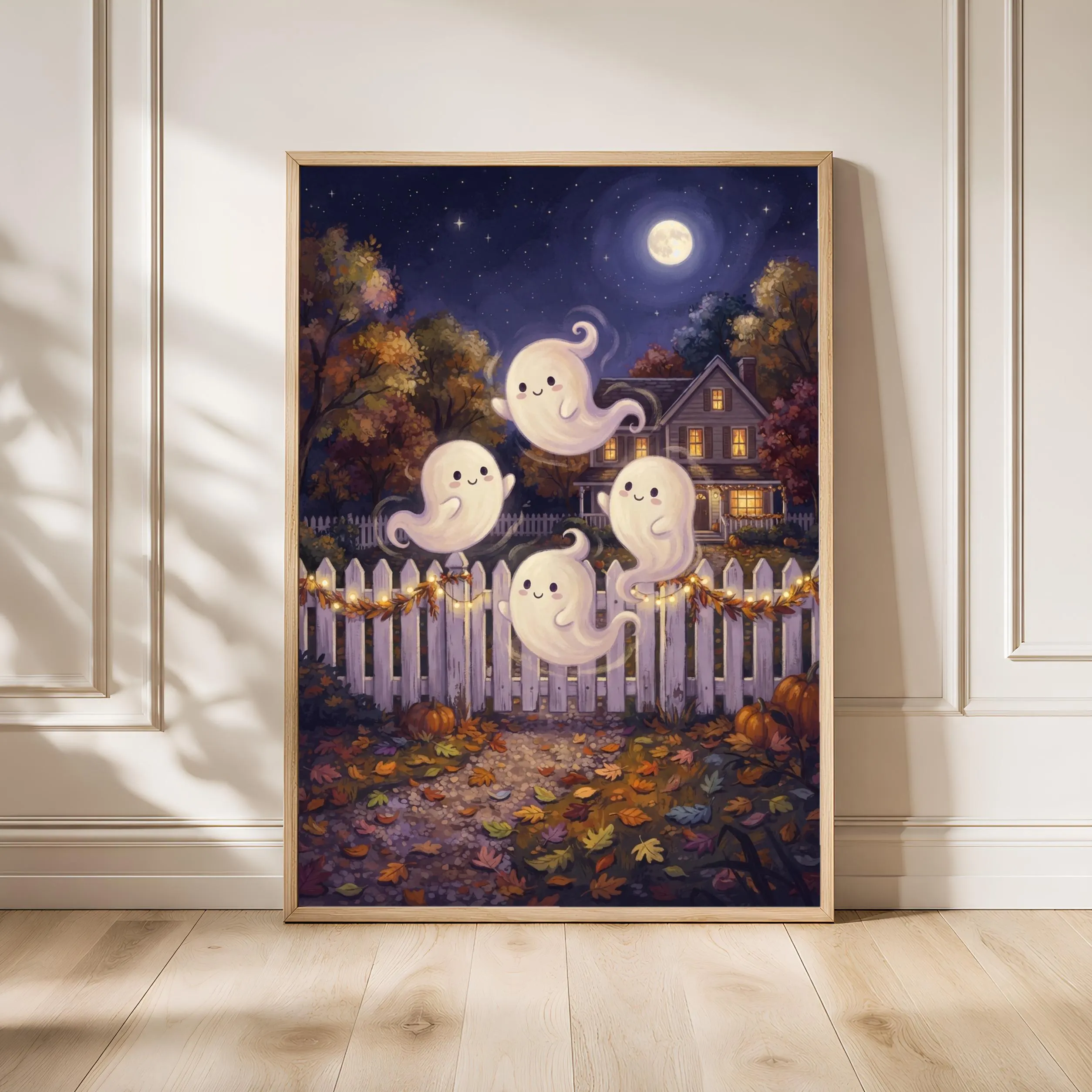 Halloween Ghost Print, Storybook Poster, Lavender Wall Art, Housewarming Gift – Calm Wall Art by Artsify