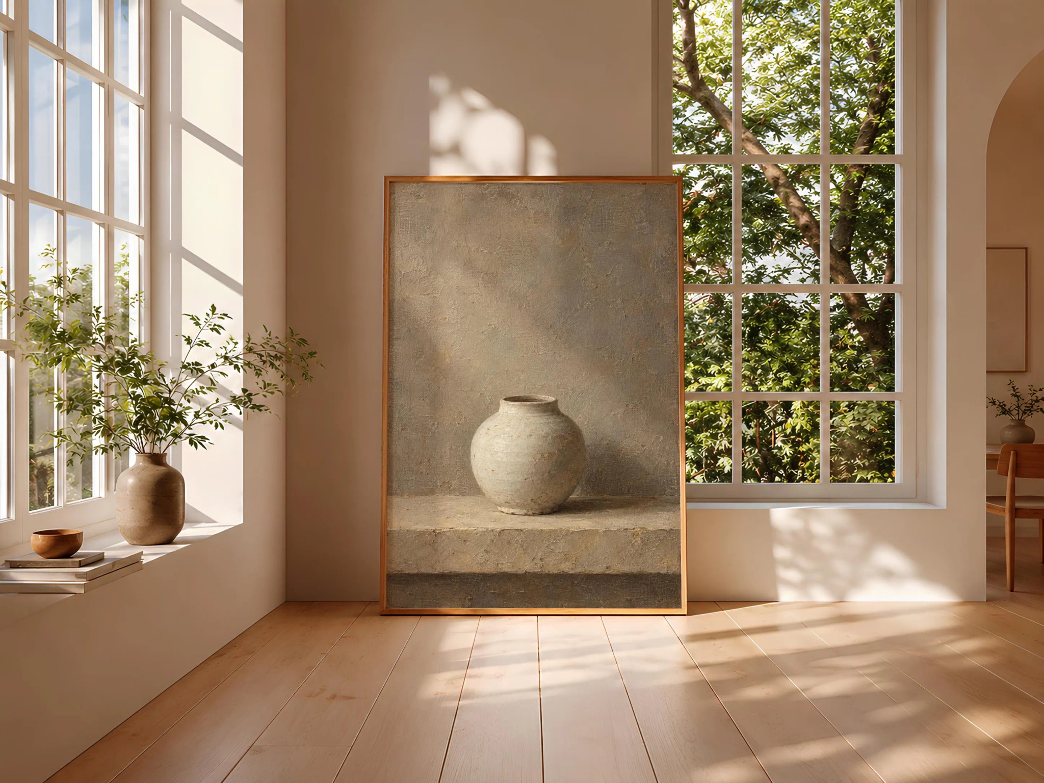 White Ceramic Jar Wall Art, Minimal Japandi Pottery Painting, Neutral Shelf Decor – Calm Wall Art by Artsify thumbnail 3