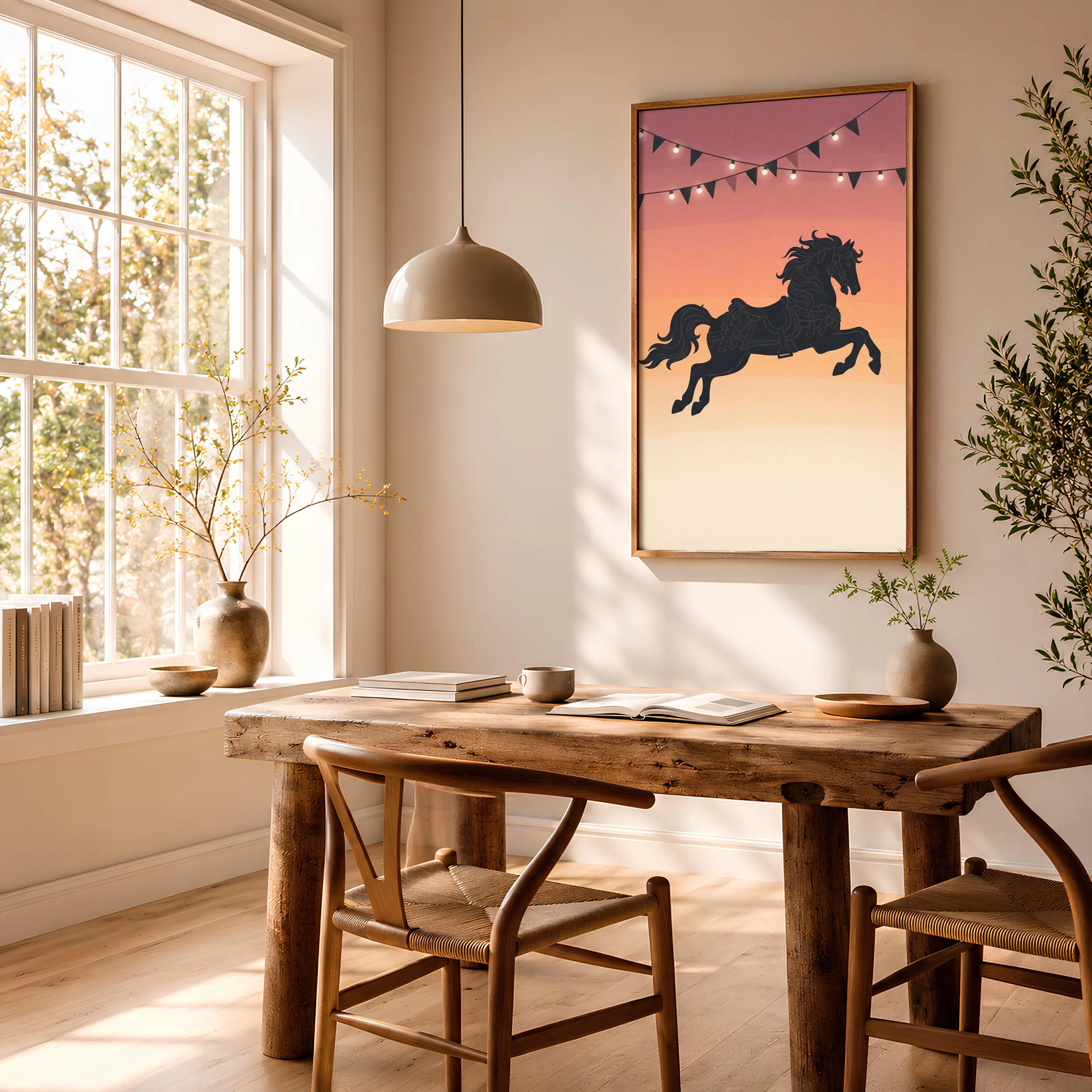 Circus Carousel Horse Print, Retro Big Top Poster, Dusty Rose Wall Art, Playroom Decor, Housewarming Gift – Calm Wall Art by Artsify thumbnail 2
