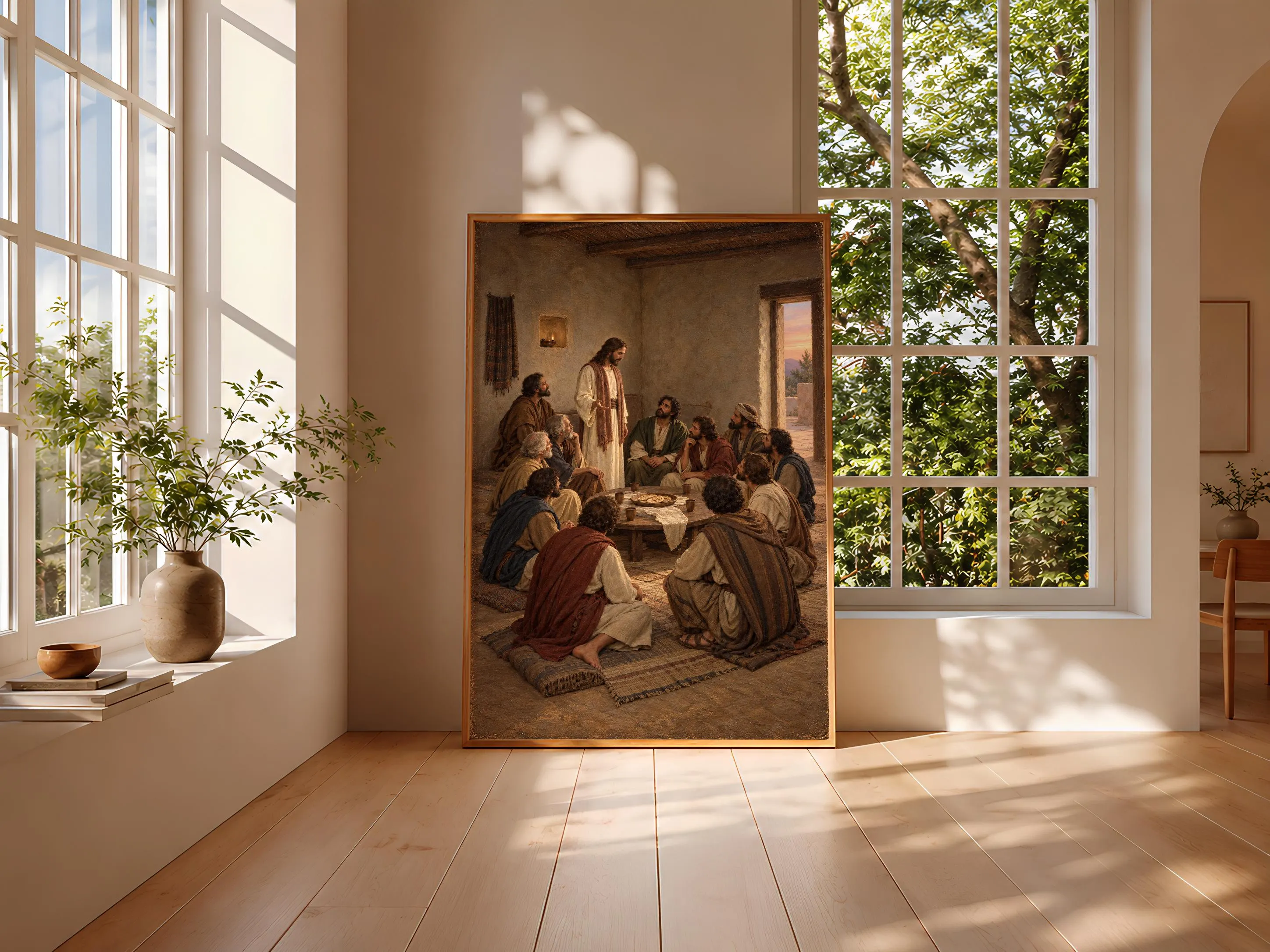Jesus Last Supper Wall Art, Neutral Biblical Oil Painting, Easter Gift – Calm Wall Art by Artsify thumbnail 3