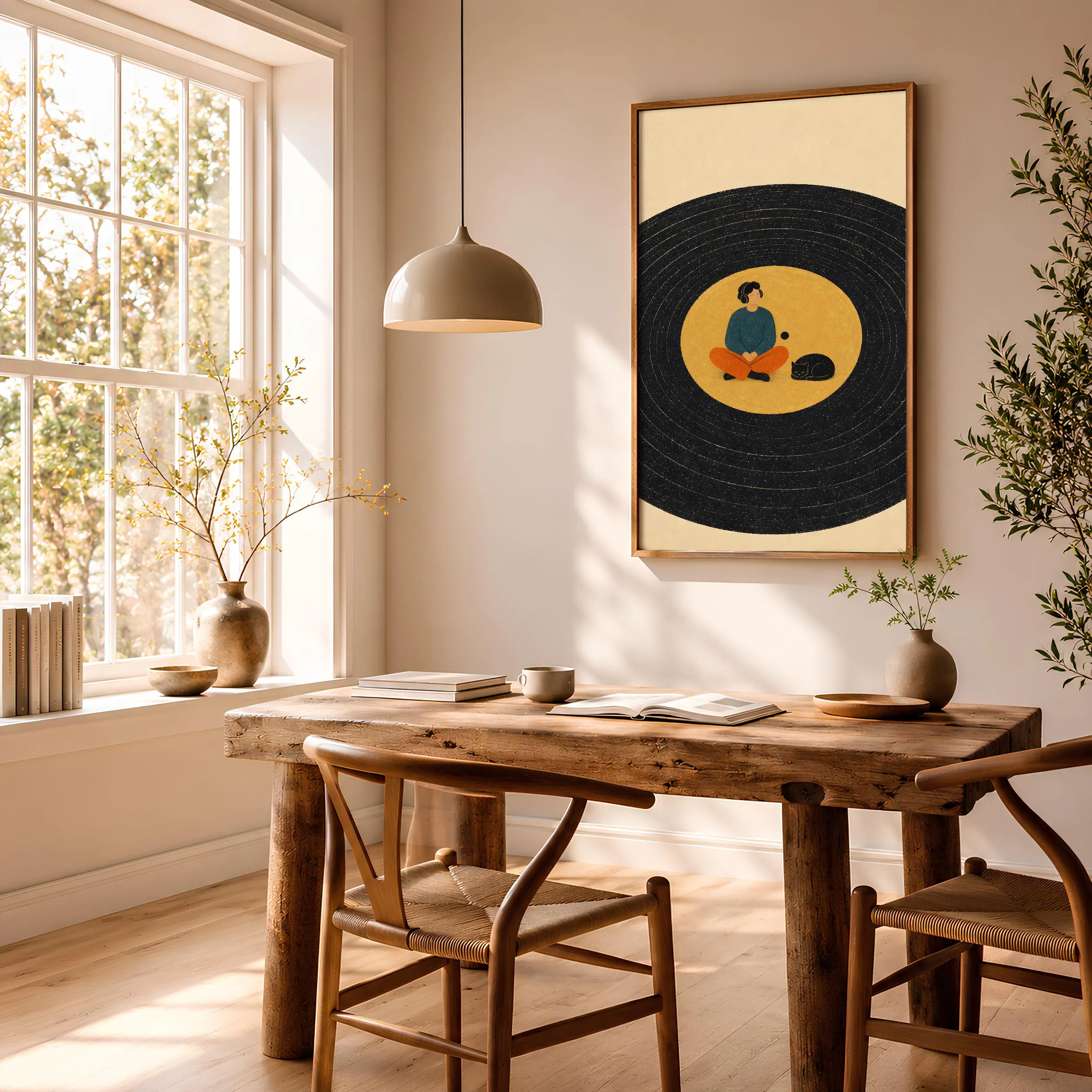 Vinyl Record Cat Print, Music Lover Wall Art, Retro Vinyl Poster, Cozy Cat Decor, Housewarming Gift – Calm Wall Art by Artsify thumbnail 2