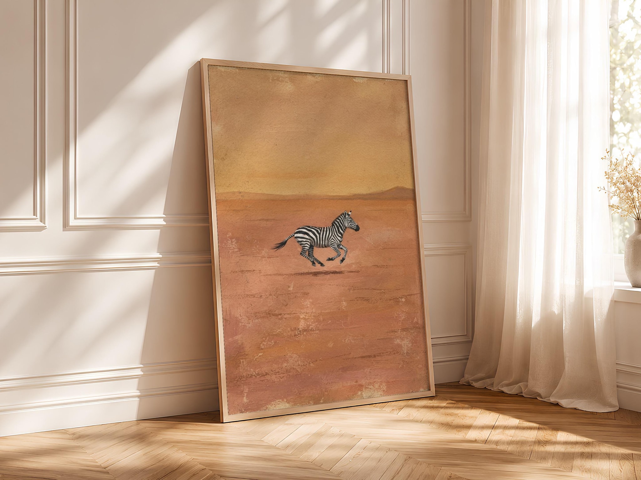 Zebra Wall Art, Terracotta Minimalist Wildlife Painting, Vintage Safari Print, Housewarming Gift – Calm Wall Art by Artsify thumbnail 4