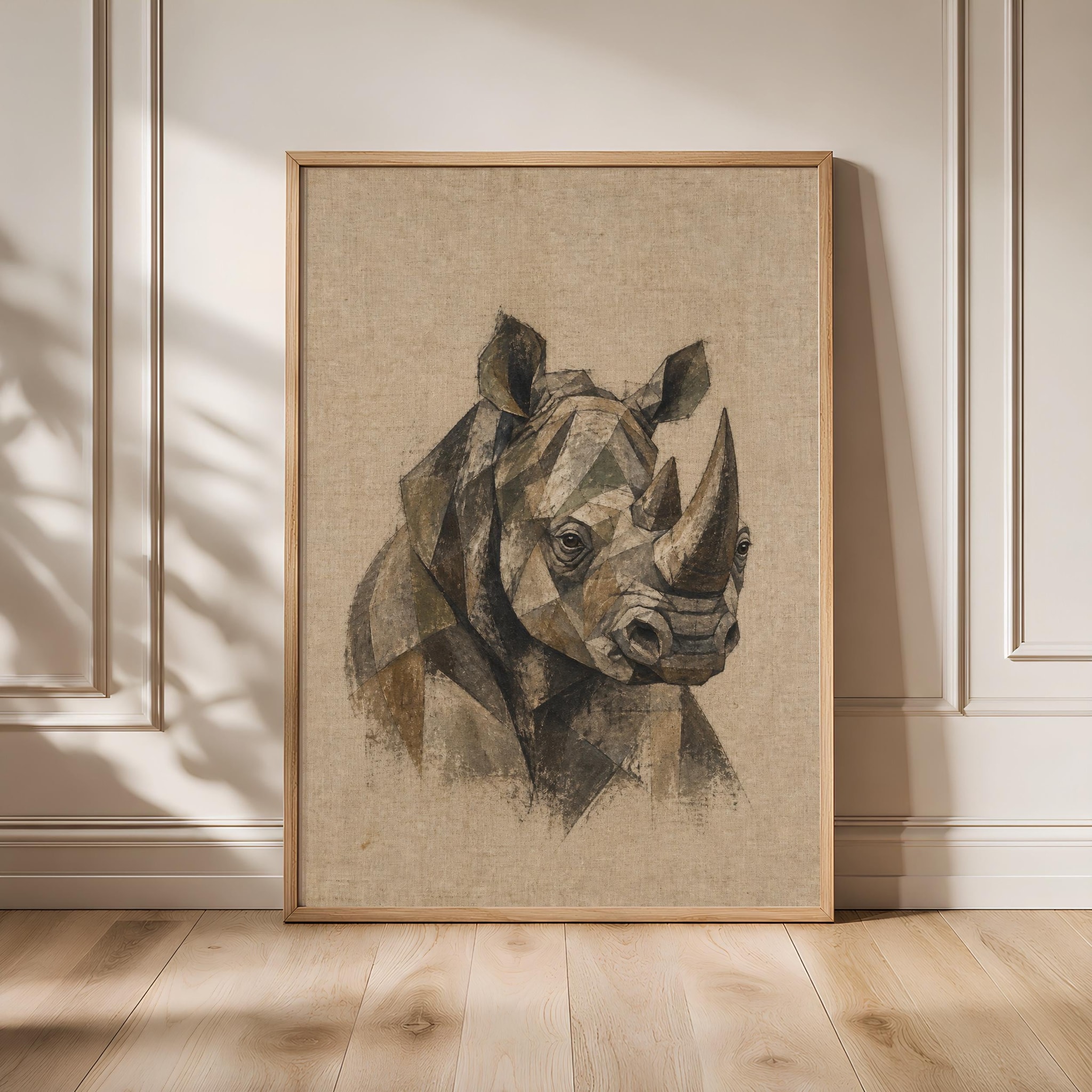 Cubist Rhino Wall Art, Abstract Geometric Wildlife Portrait, Modern Safari Decor – Calm Wall Art by Artsify