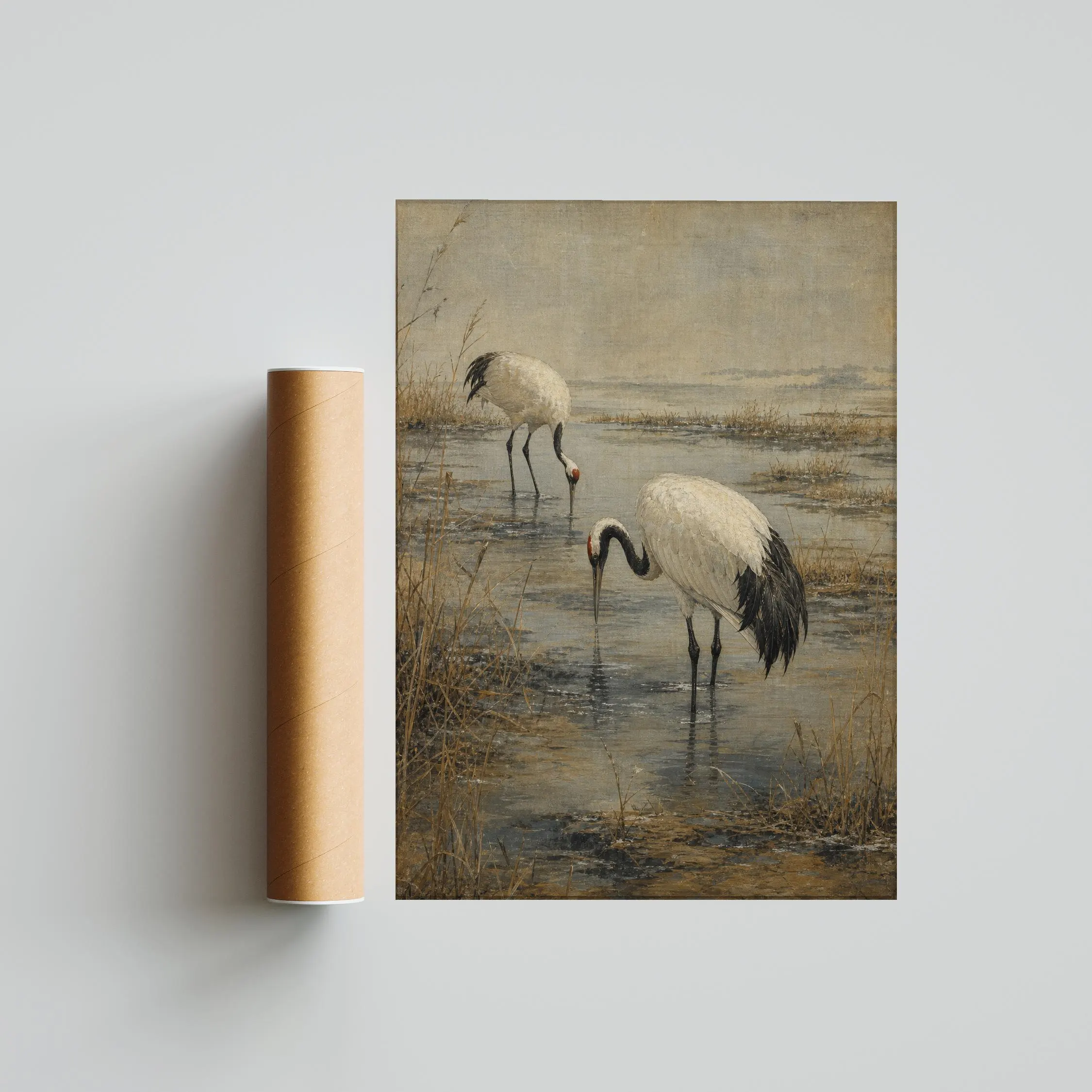 Winter Crane Painting Print, Japanese Bird Wall Art, Reed Marsh Poster, Snowy Wildlife Decor, Housewarming Gift – Calm Wall Art by Artsify thumbnail 5