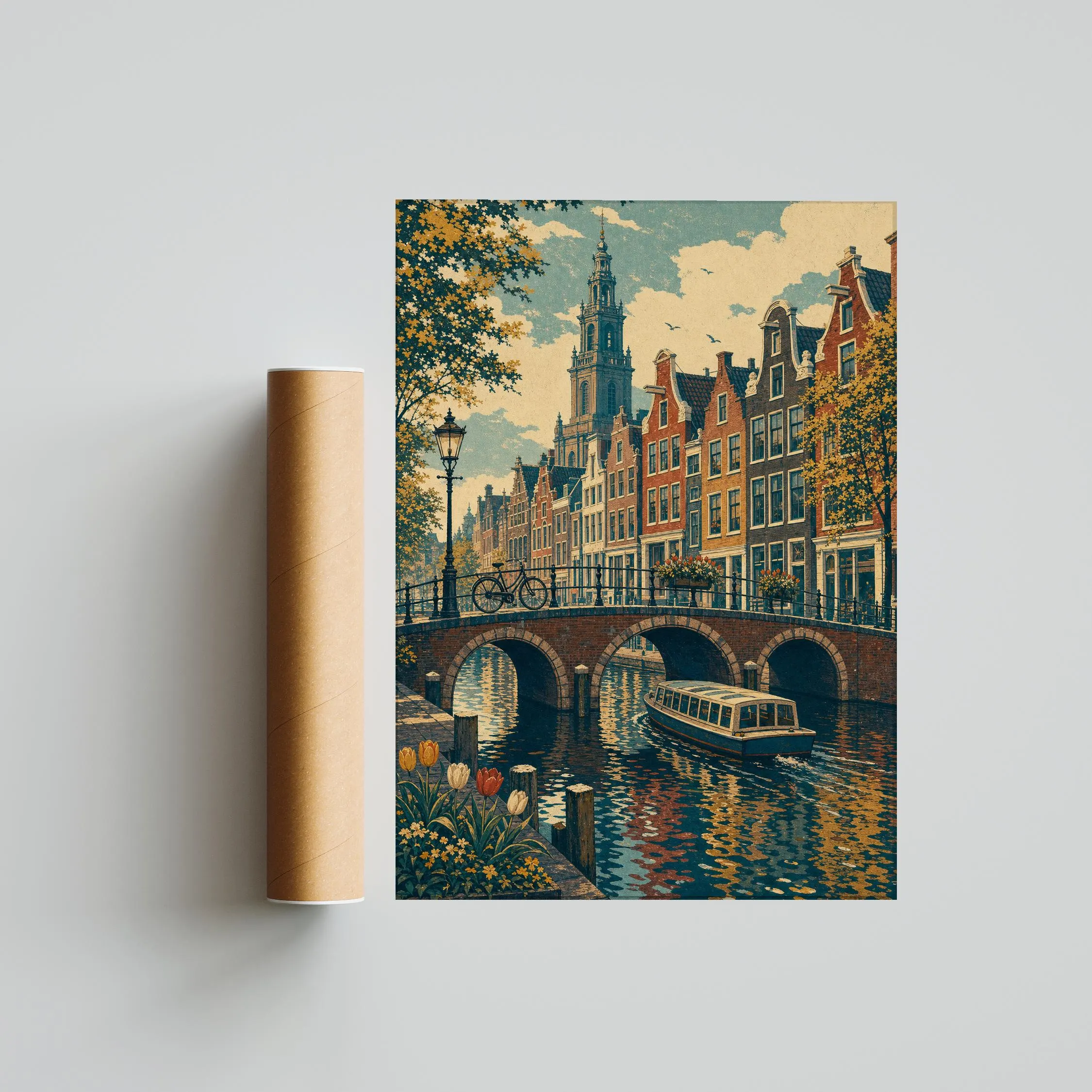 Amsterdam Canal Painting Print, Dutch Cityscape Wall Art, Vintage Bridge Poster, Netherlands Travel Decor, Housewarming Gift – Calm Wall Art by Artsify thumbnail 5