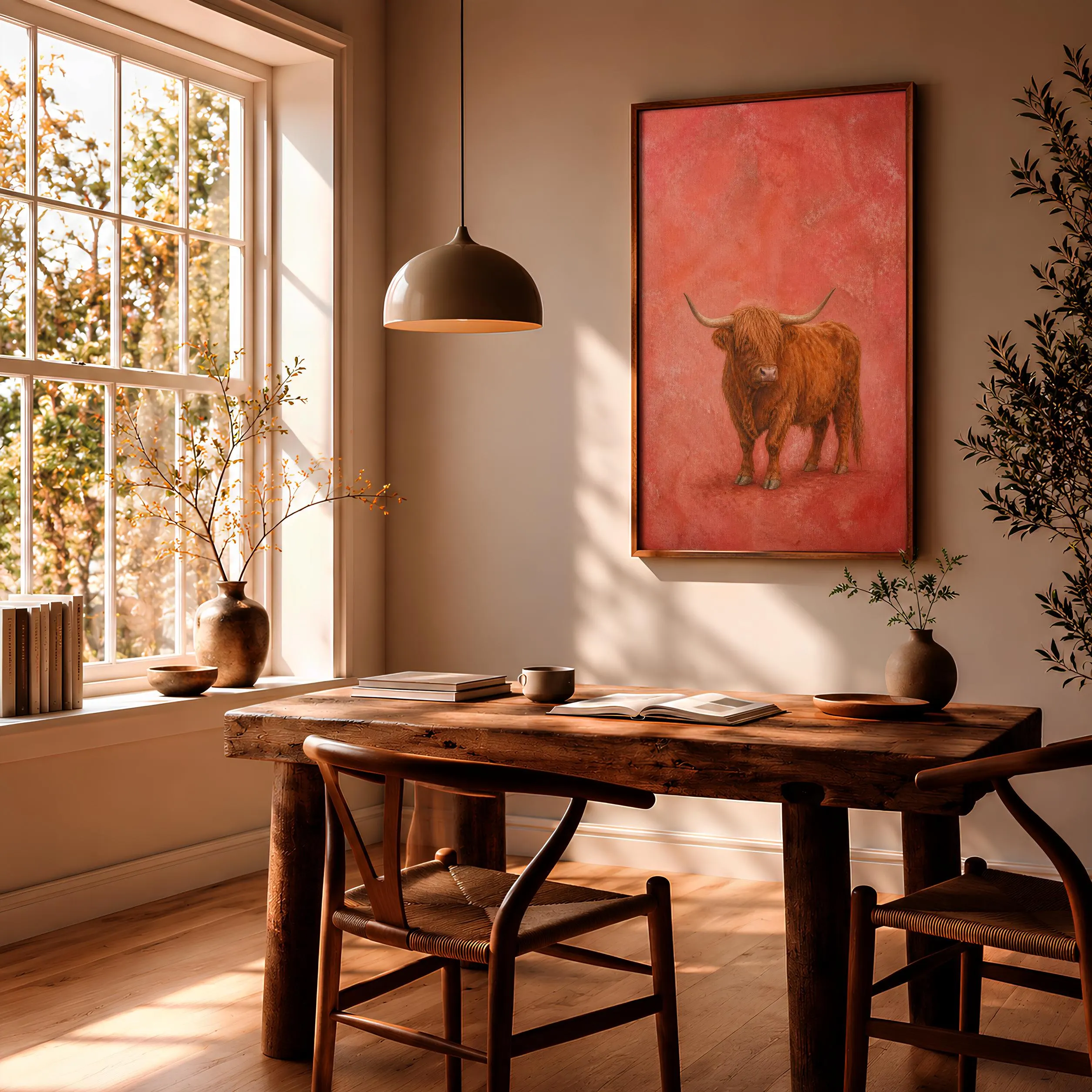 Highland Cow Wall Art, Coral Fresco Farmhouse Painting, Minimalist Animal Print, Housewarming Gift – Calm Wall Art by Artsify thumbnail 2