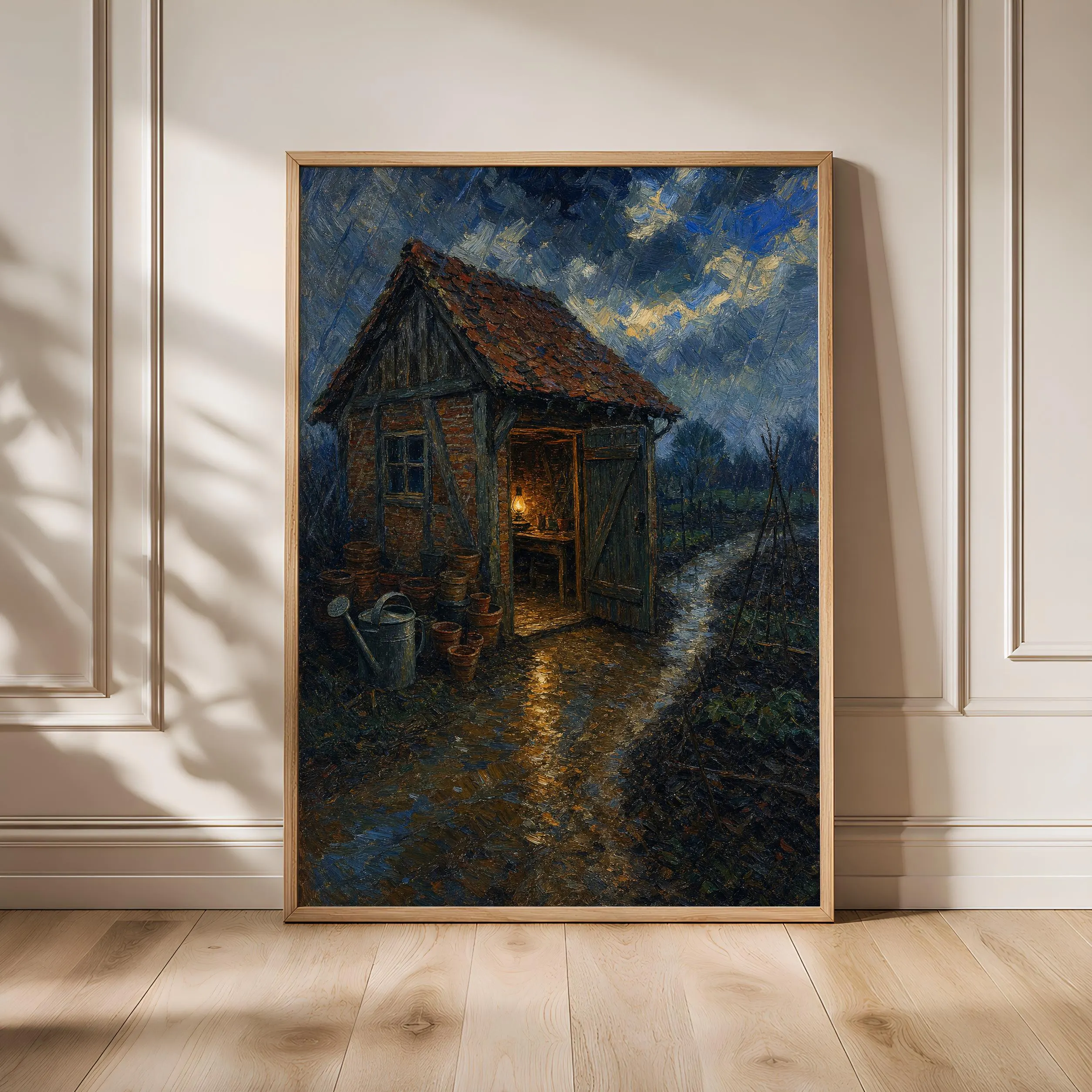 Van Gogh Style Garden Shed Print, Post Impressionist Wall Art, Rainy Cottage Poster, Gardener Gift Decor, Housewarming Gift – Calm Wall Art by Artsify