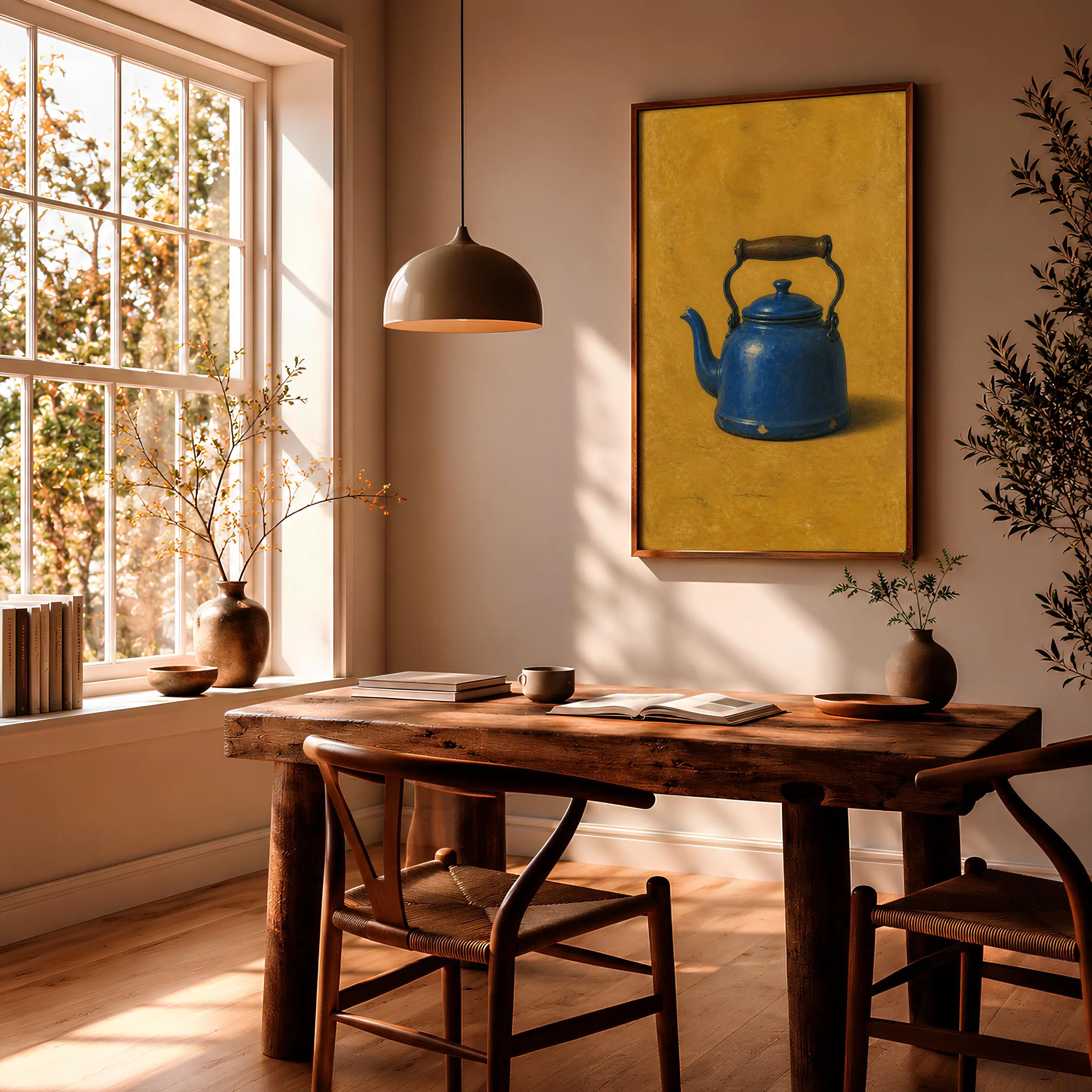 Blue Kettle Wall Art, Minimalist Retro Kitchen Painting, Cobalt Tea Lover Print – Calm Wall Art by Artsify thumbnail 2