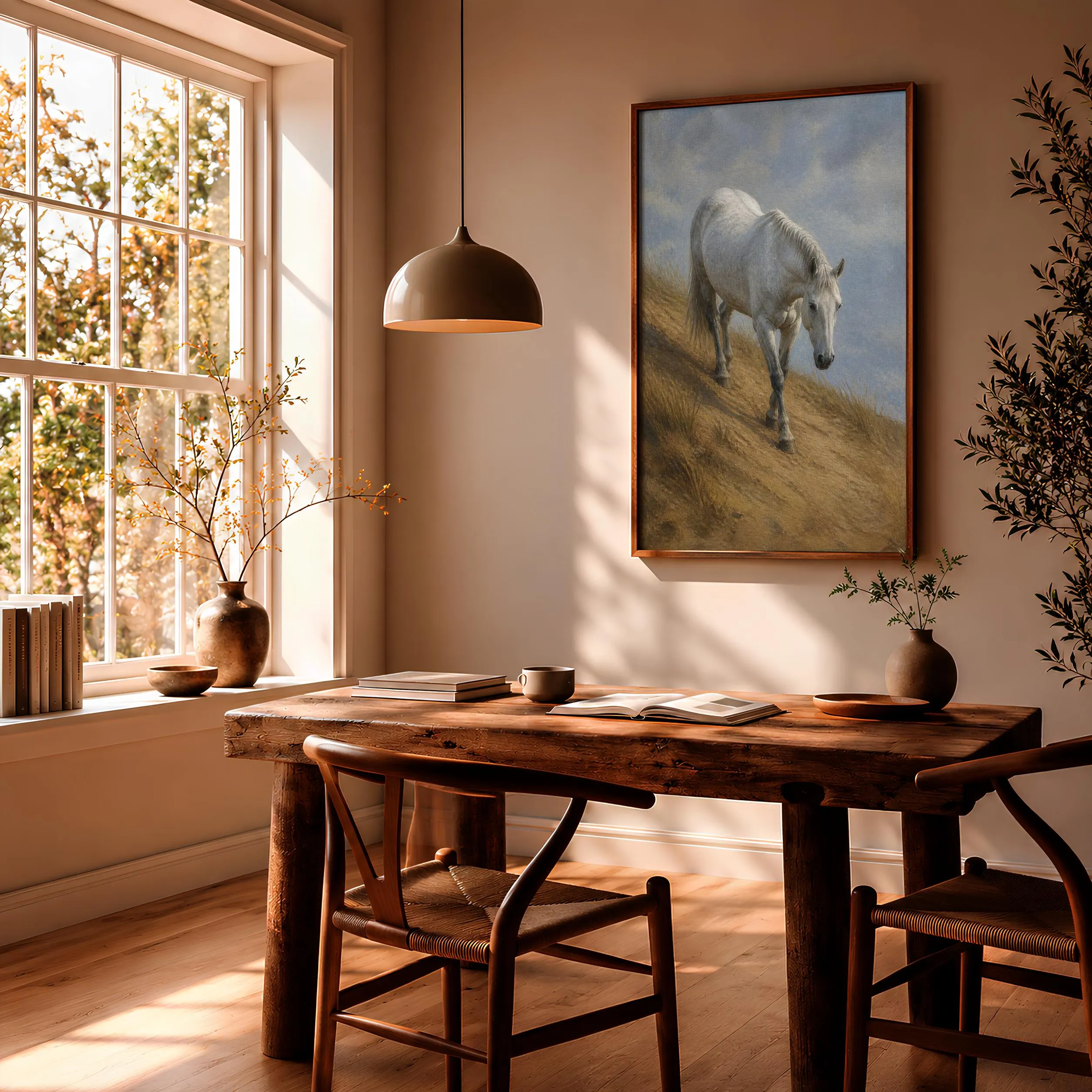Grey Horse Wall Art, Winter Dune Painting, Pale Blue Coastal Decor Print – Calm Wall Art by Artsify thumbnail 2
