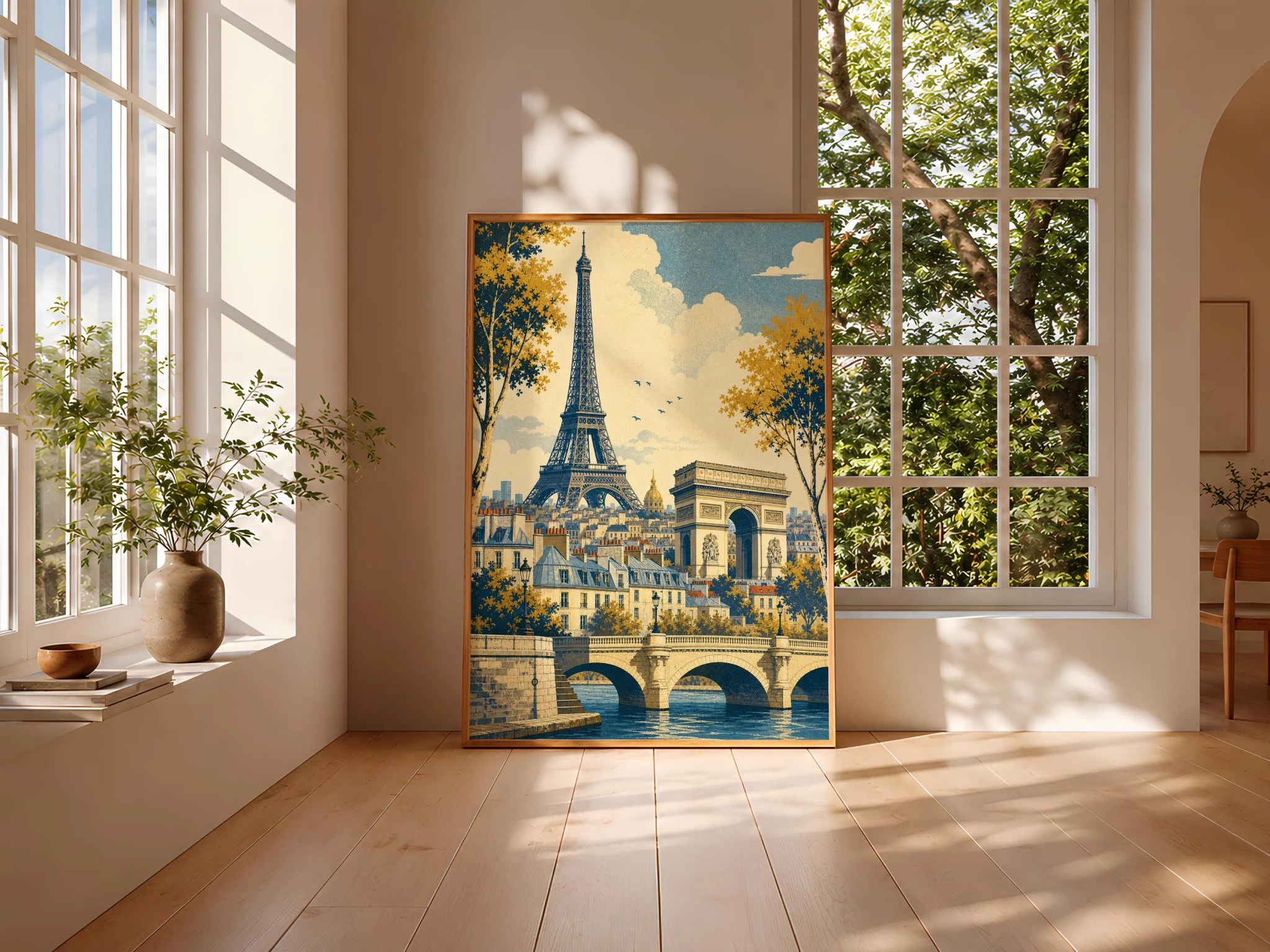 Paris Skyline Painting Print, Eiffel Tower Wall Art, Vintage Cityscape Poster, French Travel Decor, Housewarming Gift – Calm Wall Art by Artsify thumbnail 3