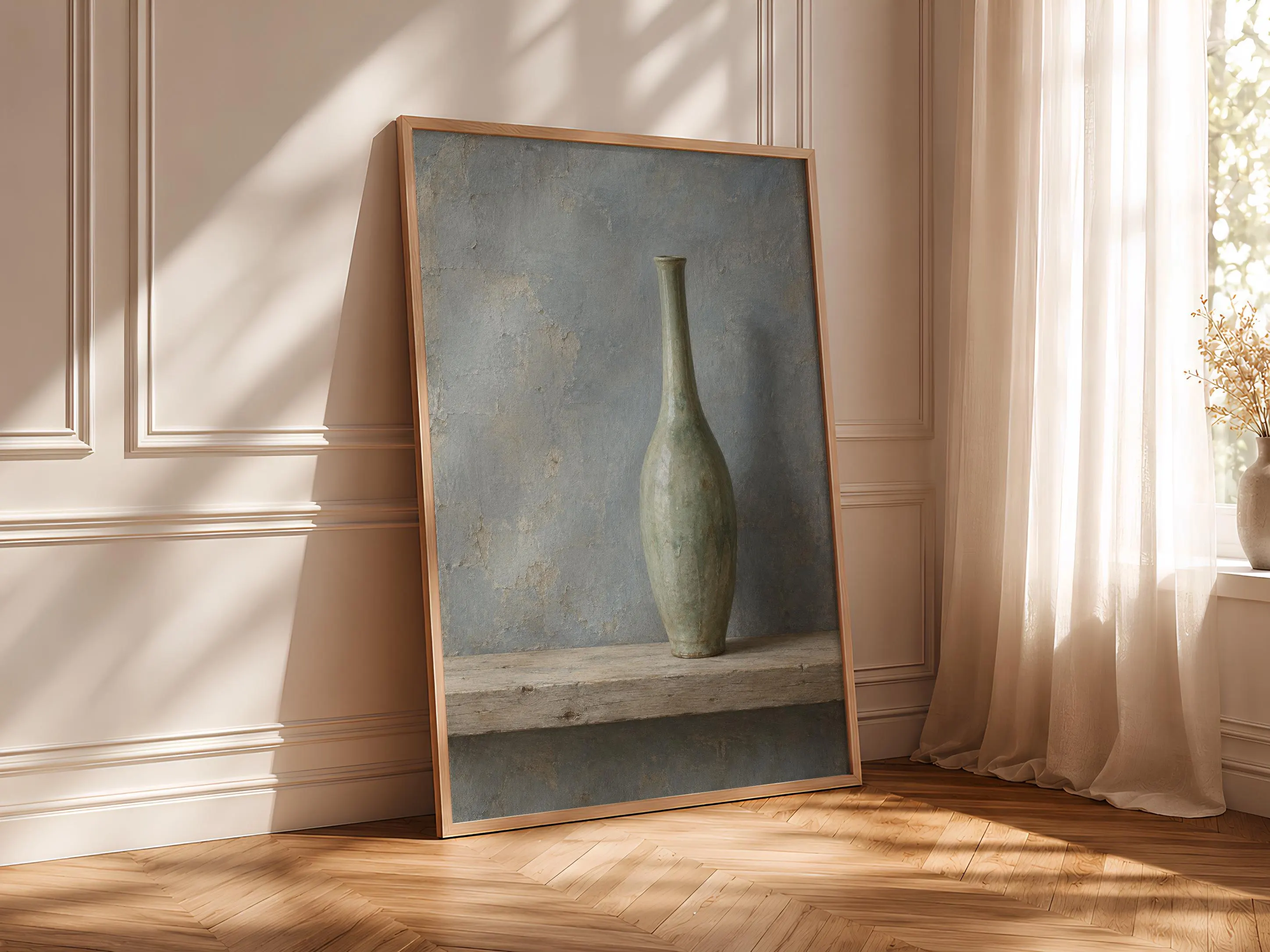Sage Green Vase Wall Art, Minimal Japandi Pottery Painting, Celadon Bottle Decor – Calm Wall Art by Artsify thumbnail 4