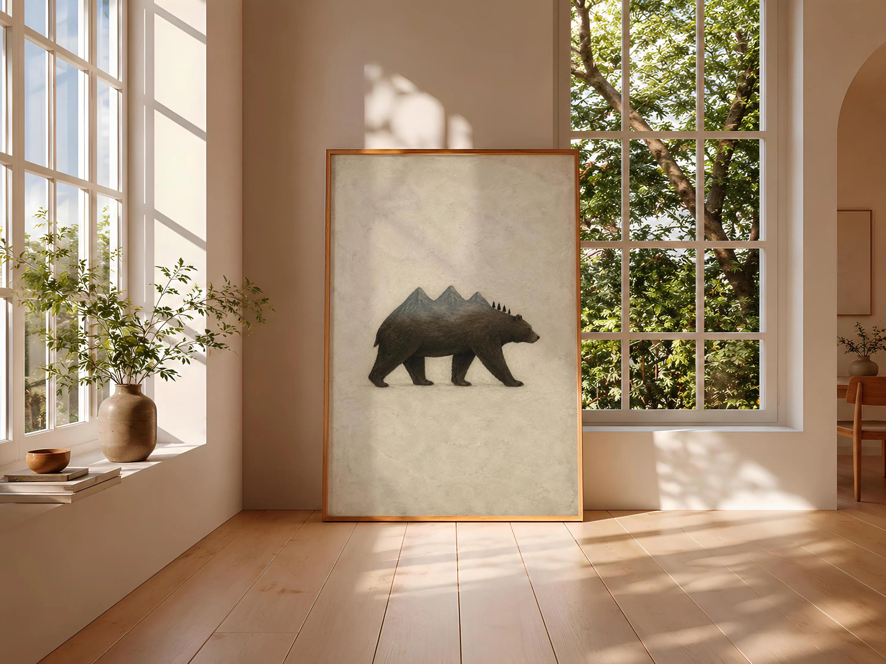 Mountain Bear Wall Art, Minimal Surreal Folk Animal Landscape – Calm Wall Art by Artsify thumbnail 3