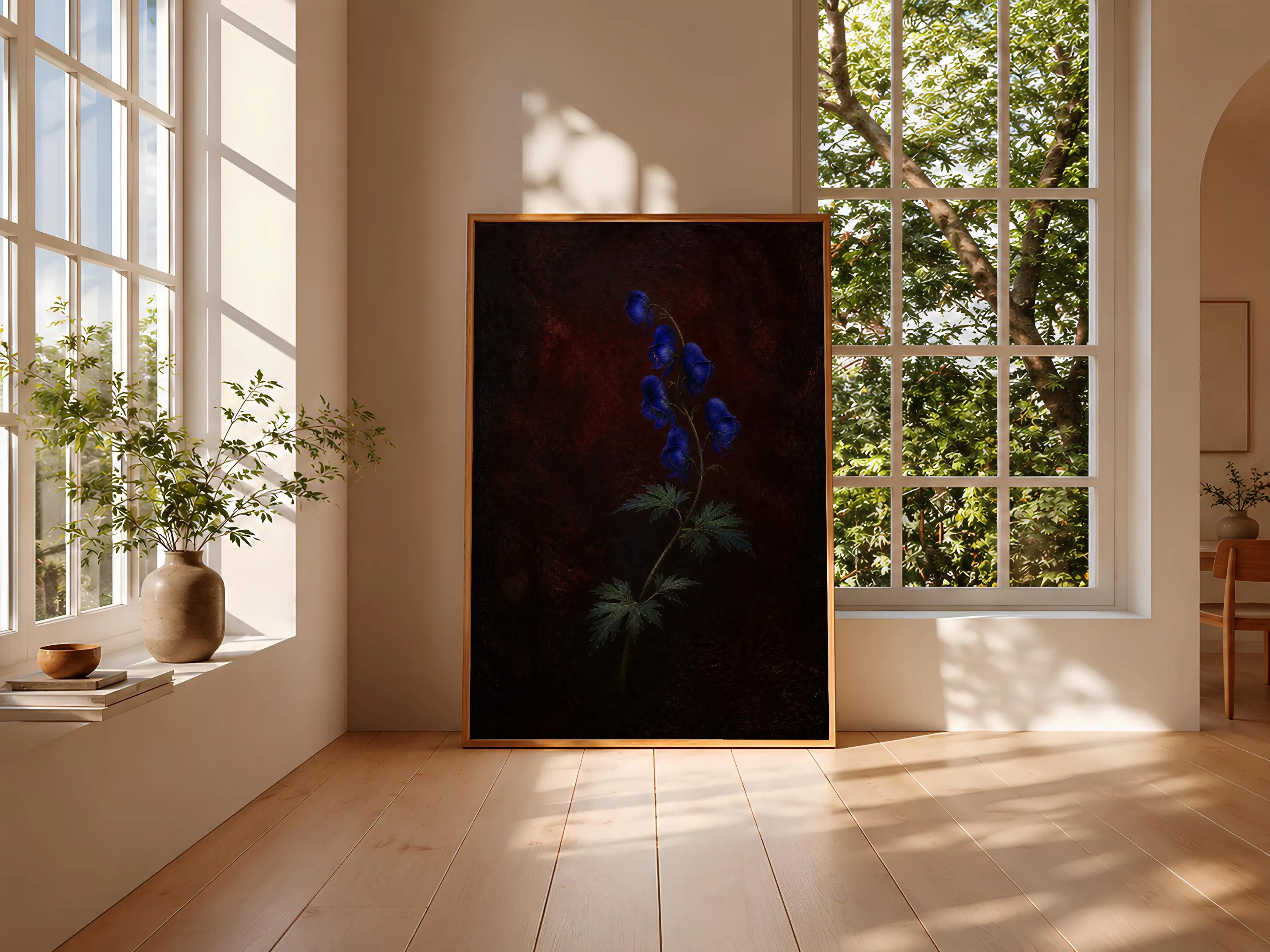 Blue Monkshood Botanical Print, Oxblood Dark Academia Wall Art, Moody Poison Garden Poster, Housewarming Gift – Calm Wall Art by Artsify thumbnail 3