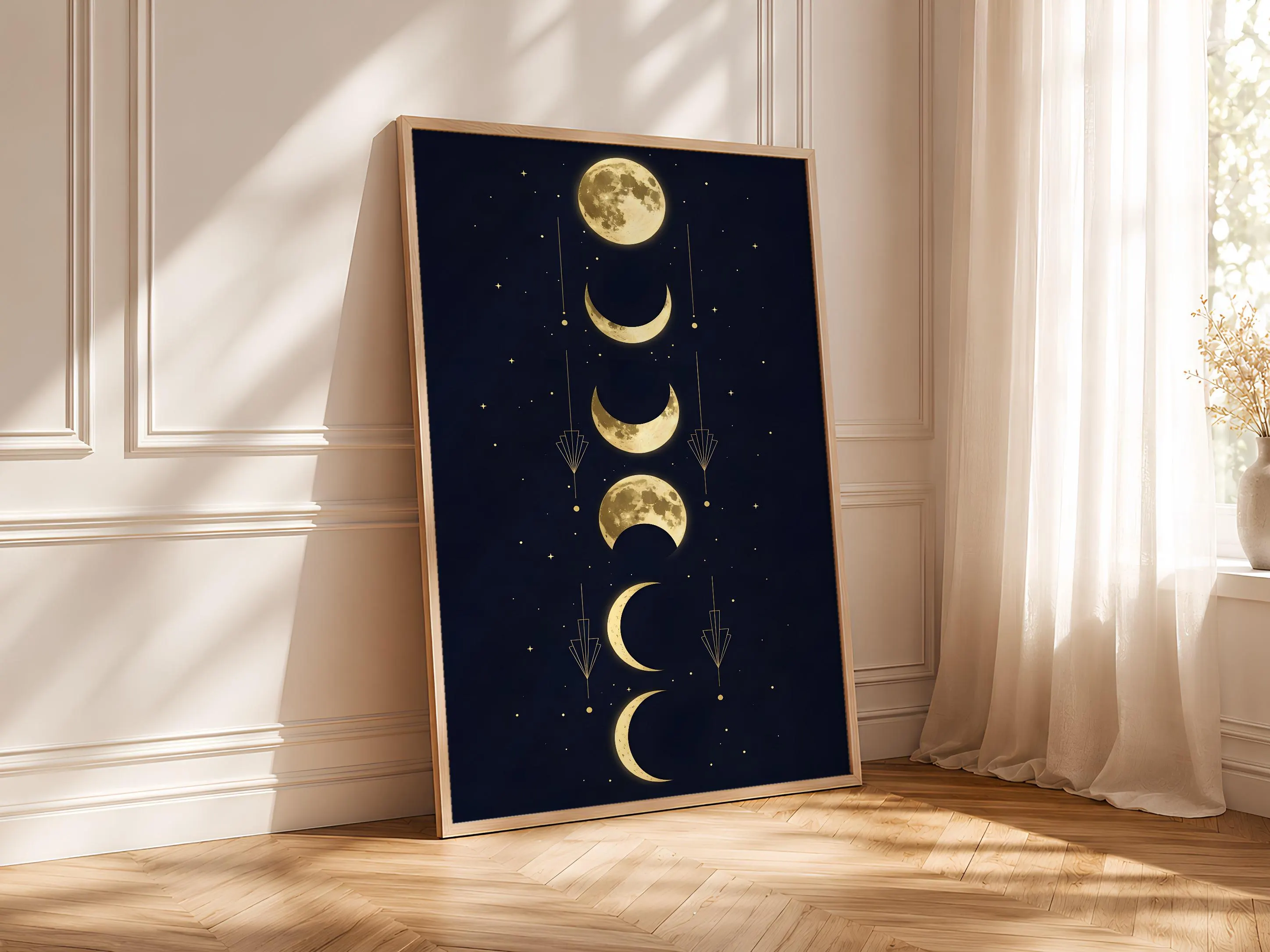 Moon Phases Wall Art Print, Celestial Navy Gold Poster, Boho Bedroom Decor, Unframed – Calm Wall Art by Artsify thumbnail 4