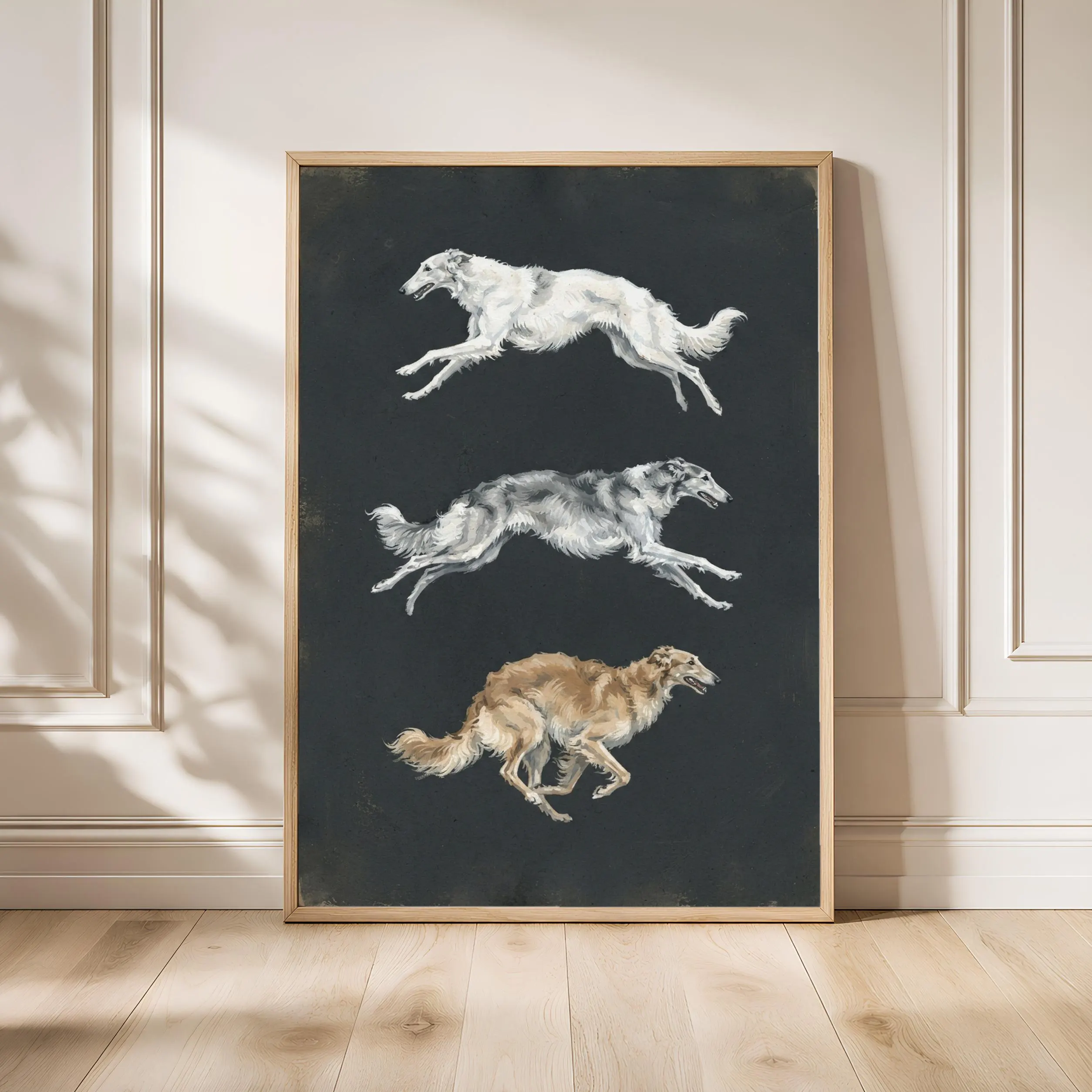Borzoi Wall Art, Charcoal Minimalist Dog Painting, Vintage Sighthound Print, Housewarming Gift – Calm Wall Art by Artsify