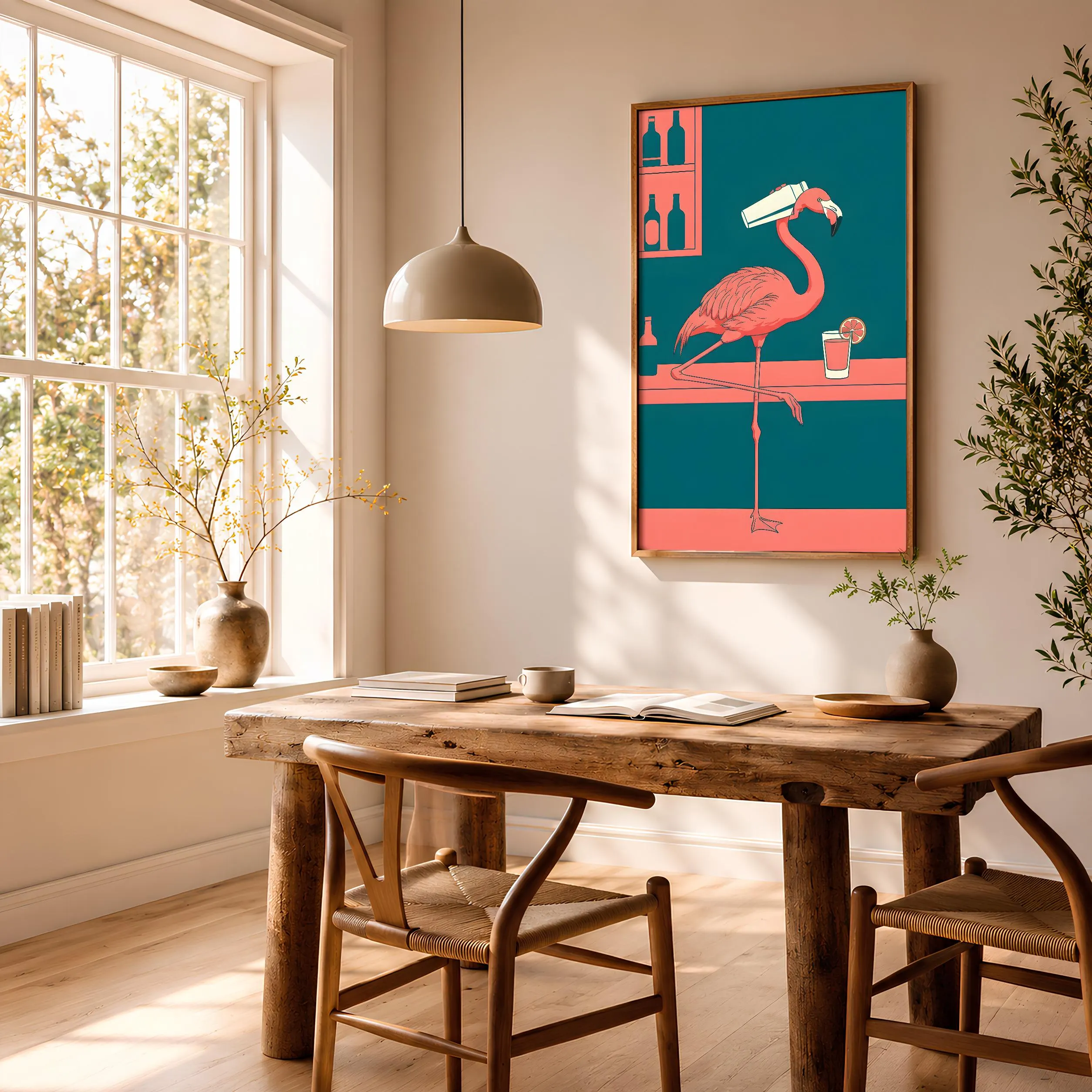 Flamingo Bartender Art Print, Funny Animal Poster, Retro Home Bar Wall Art, Quirky Cocktail Decor, Bar Cart Gift, Housewarming Gift – Calm Wall Art by Artsify thumbnail 2