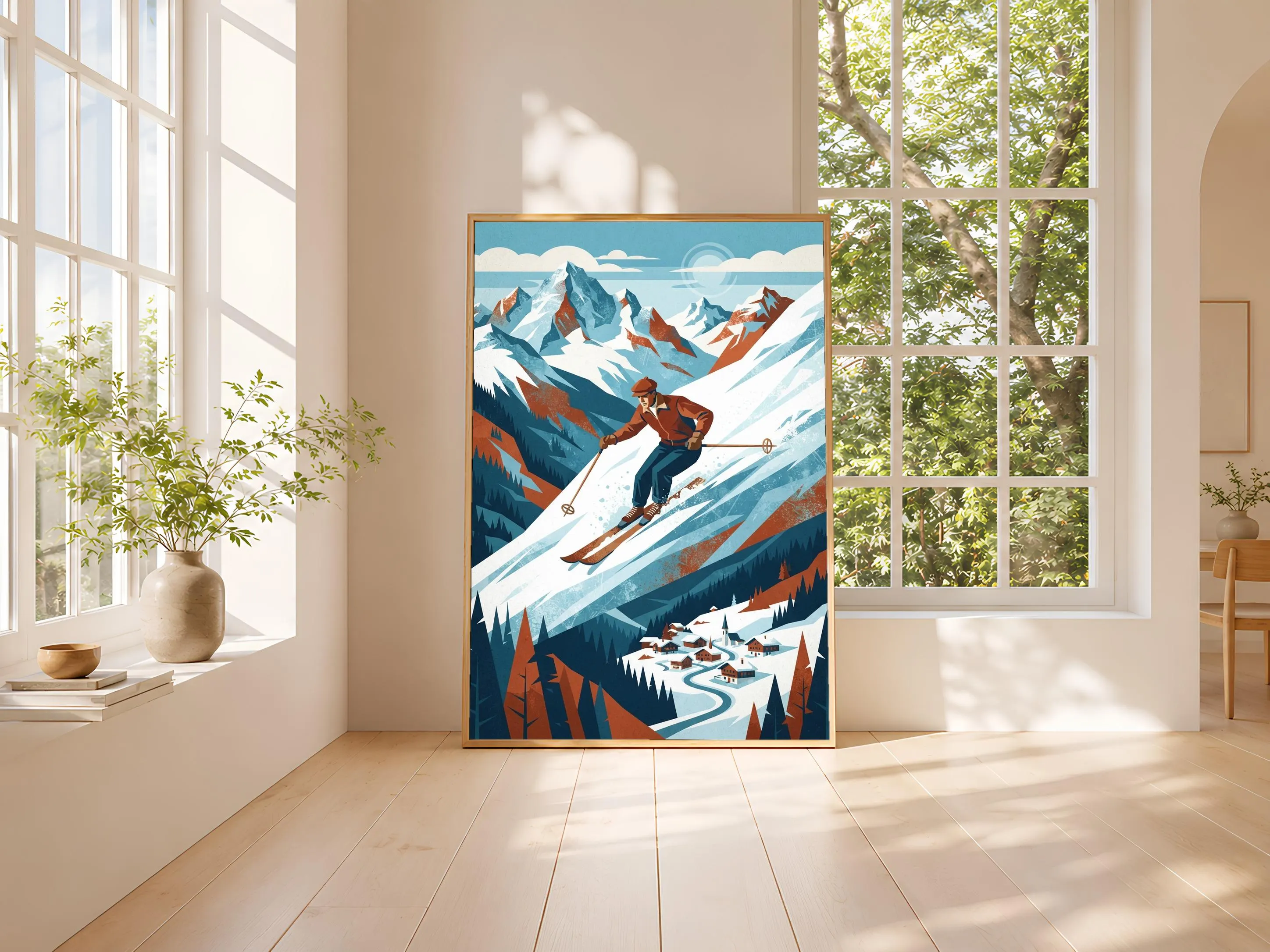 Skier Mountain Print, Alpine WPA Travel Poster, Icy Blue Wall Art, Living Room Decor, Housewarming Gift – Calm Wall Art by Artsify thumbnail 3