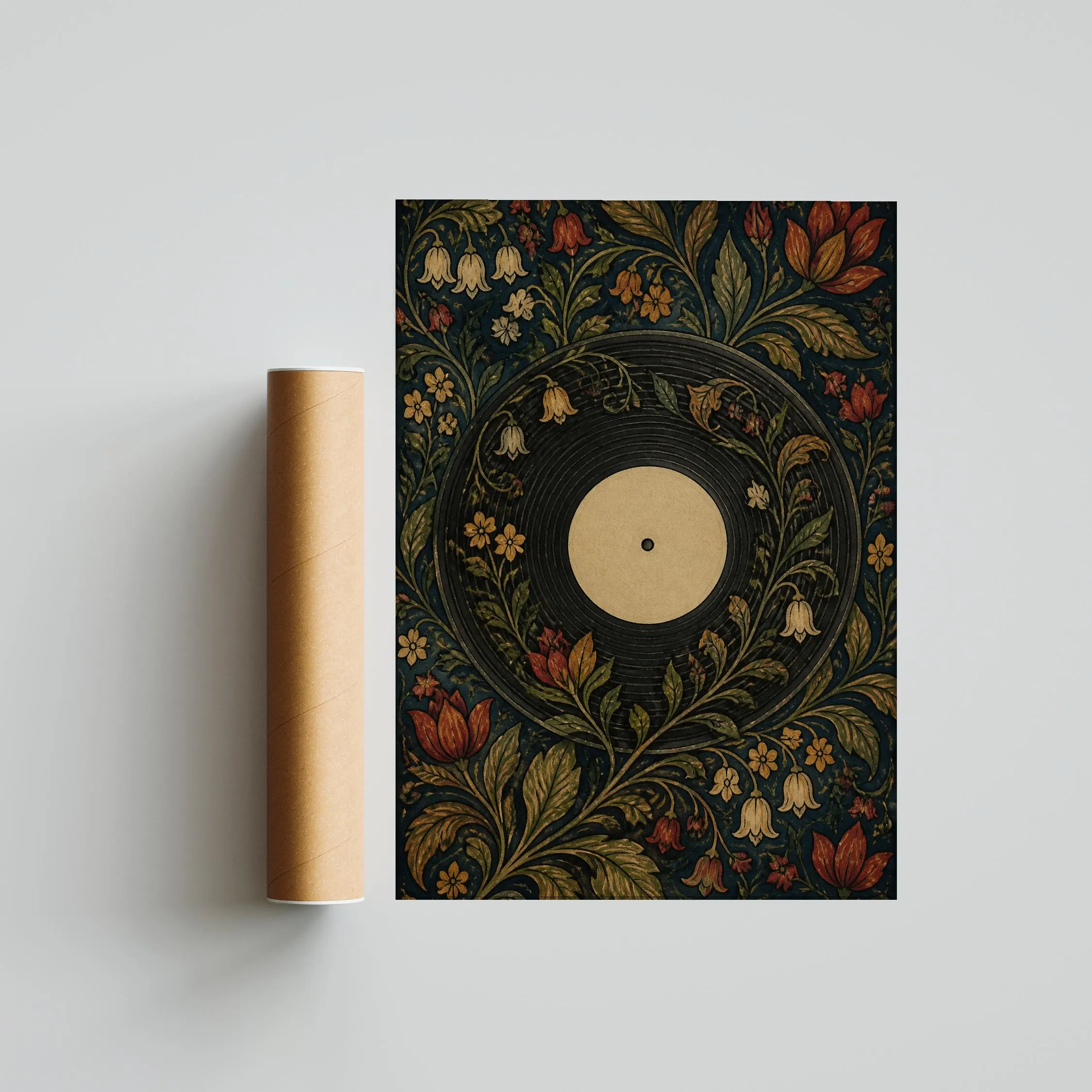Vinyl Record Wall Art, Minimalist Arts and Crafts Botanical Print, Night Garden Floral Decor – Calm Wall Art by Artsify thumbnail 5