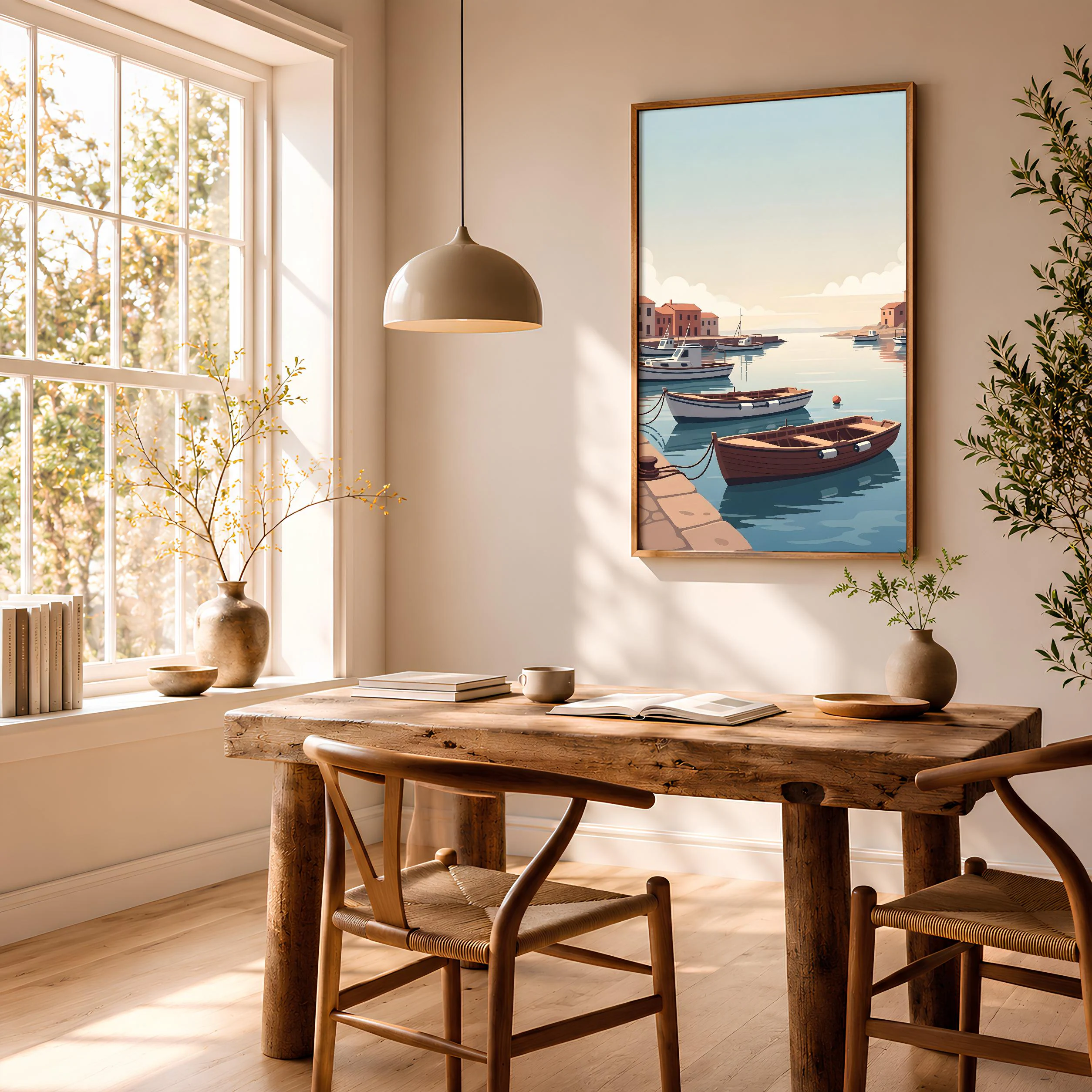 Harbor Boats Print, Fishing Village Poster, Coastal Wall Art, Living Room Decor, Housewarming Gift – Calm Wall Art by Artsify thumbnail 2