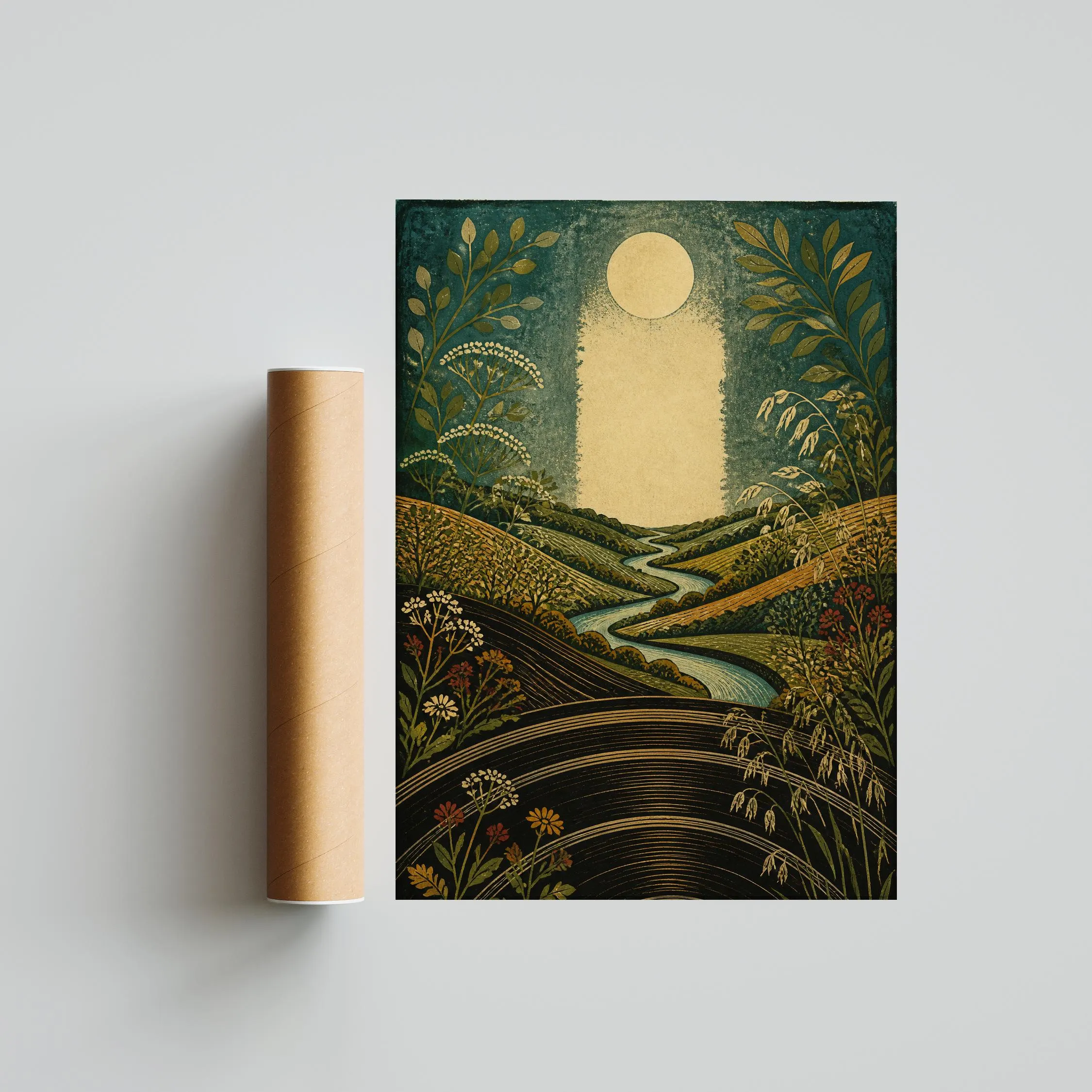 Vinyl Groove Landscape Print, Arts and Crafts Music Room Poster, Green Wall Art, Vinyl Lover Gift – Calm Wall Art by Artsify thumbnail 5