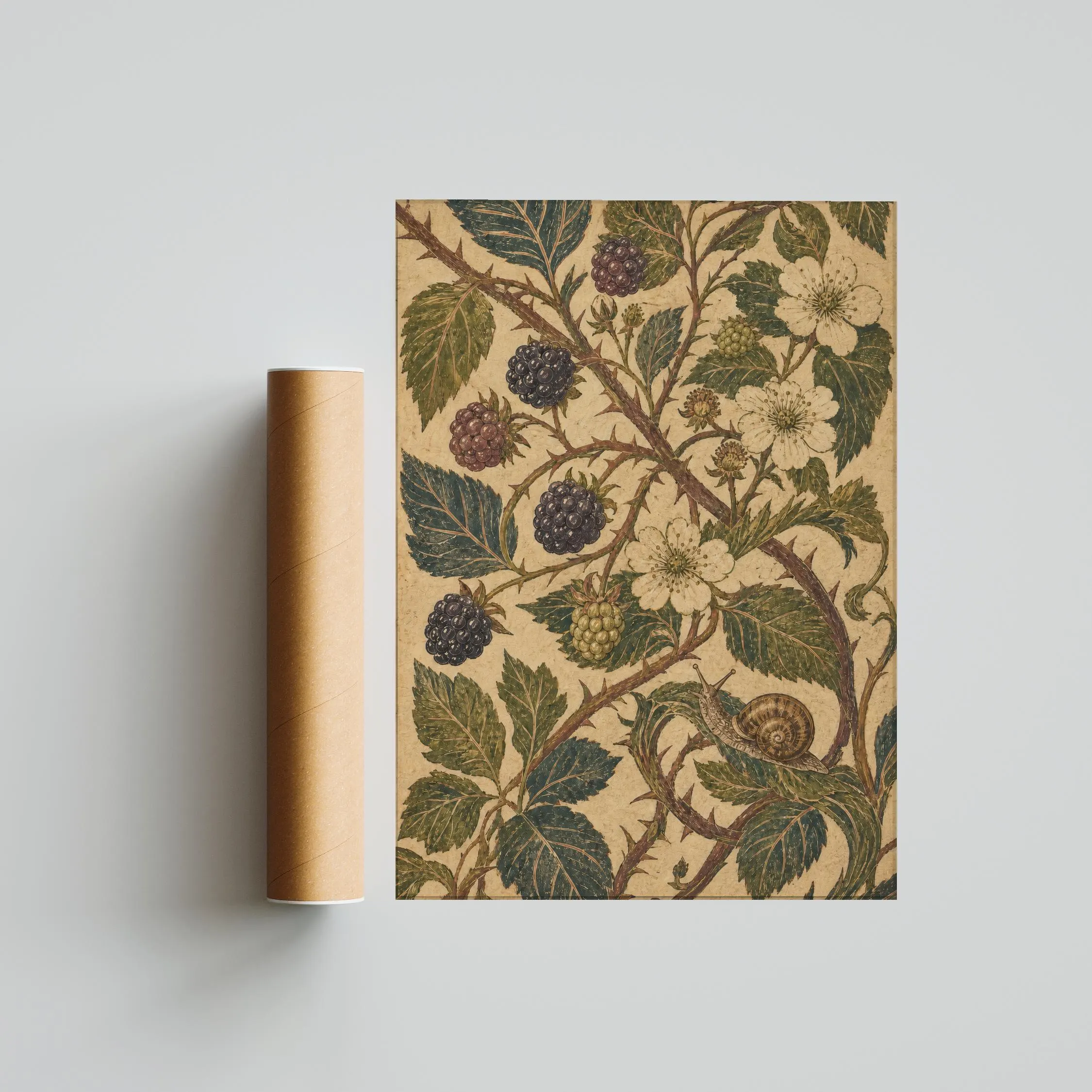 Blackberry Botanical Print, William Morris Style Wall Art, Garden Snail Poster, Arts and Crafts Decor, Housewarming Gift – Calm Wall Art by Artsify thumbnail 5