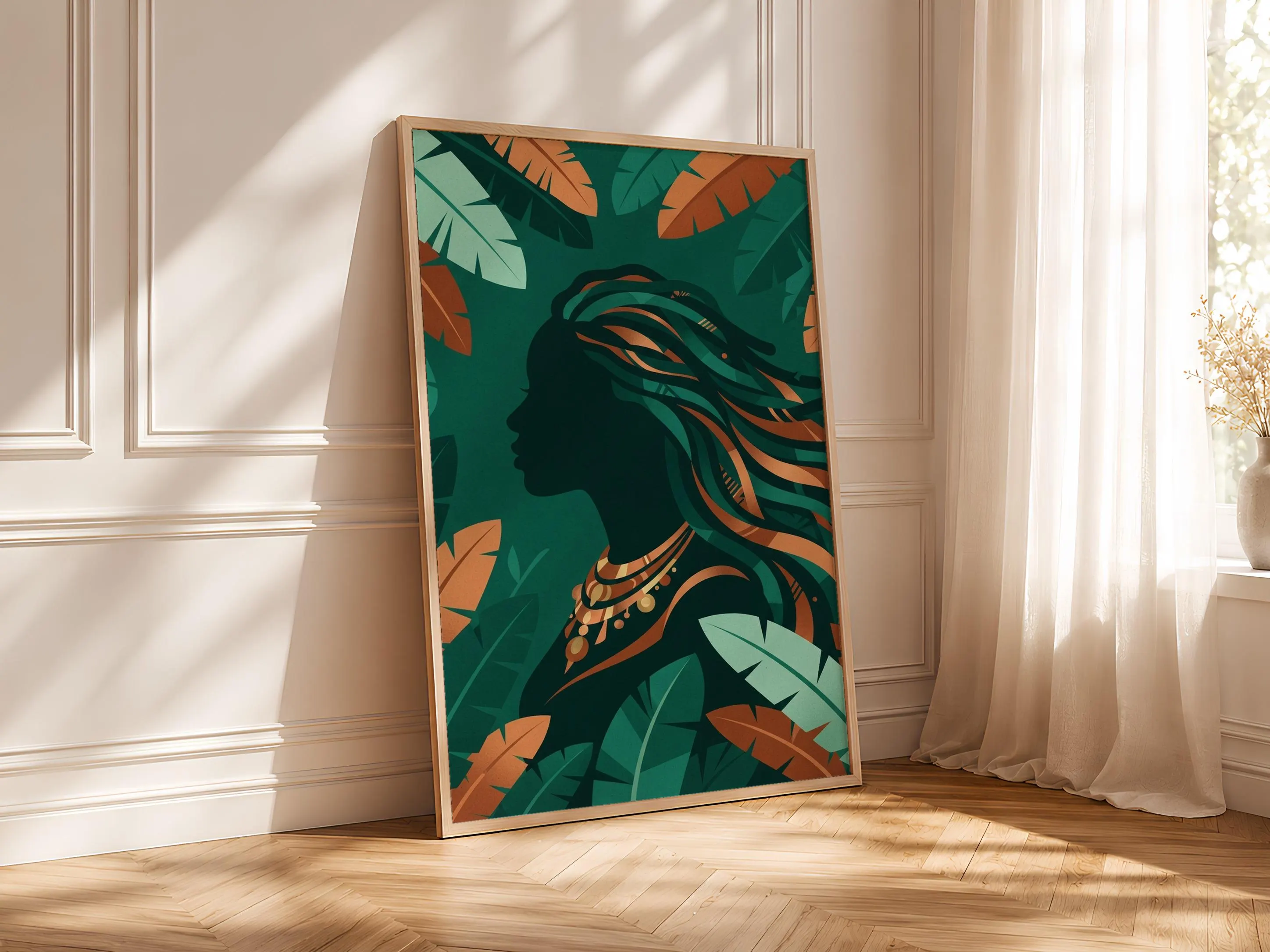Locs Silhouette Wall Art, Afrocentric Portrait Poster, Banana Leaf Print, Office Decor, Housewarming Gift – Calm Wall Art by Artsify thumbnail 4