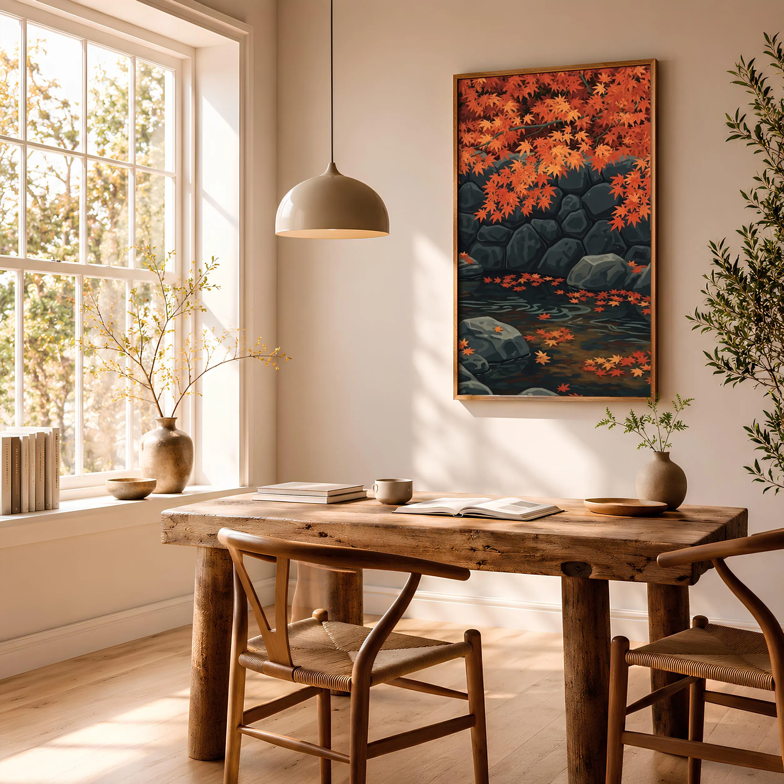 Autumn Maple Print, Japanese Momiji Leaves Poster, Red Woodblock Wall Art, Fall Home Decor, Housewarming Gift – Calm Wall Art by Artsify thumbnail 2
