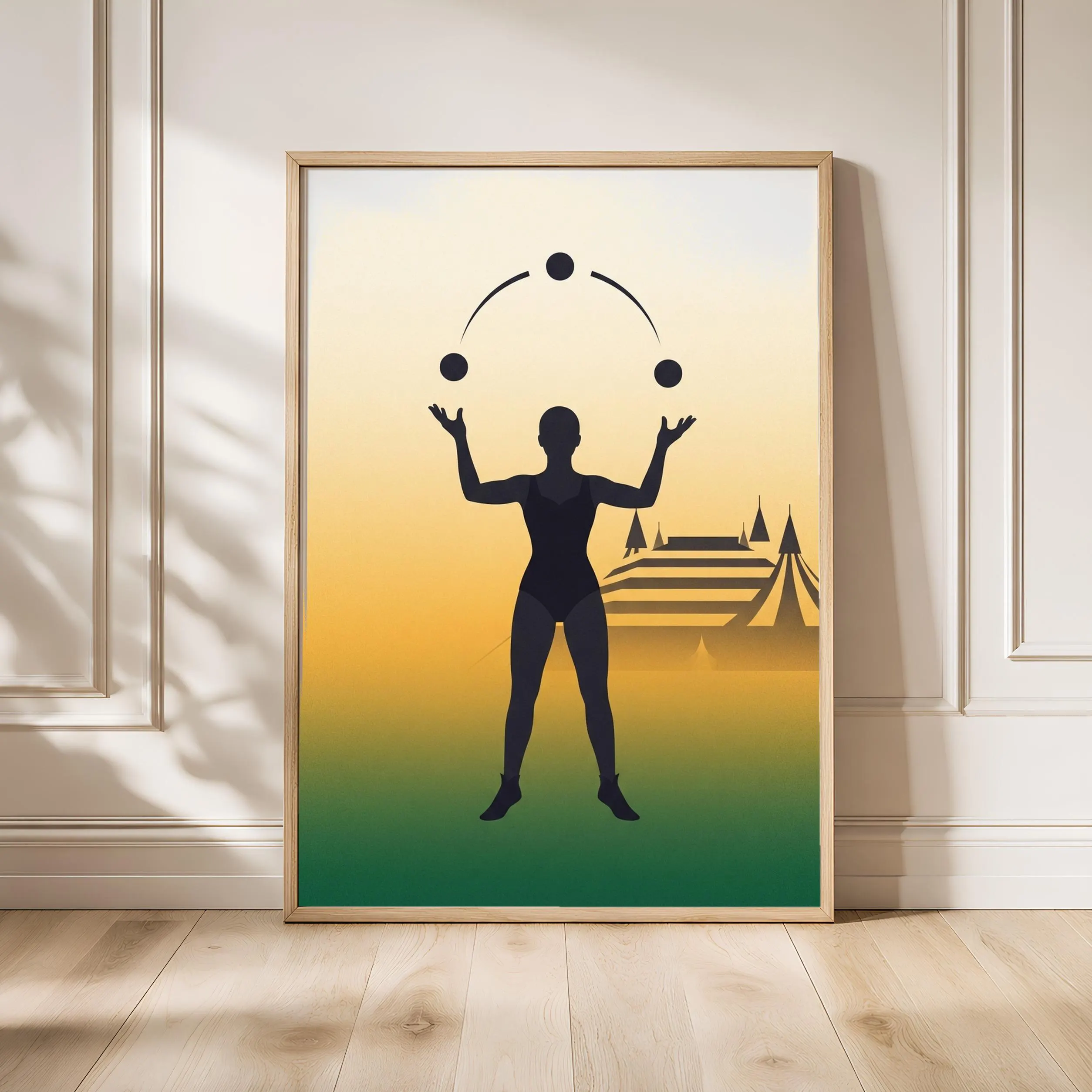 Circus Juggler Print, Retro Big Top Poster, Forest Green Wall Art, Playroom Decor, Housewarming Gift – Calm Wall Art by Artsify