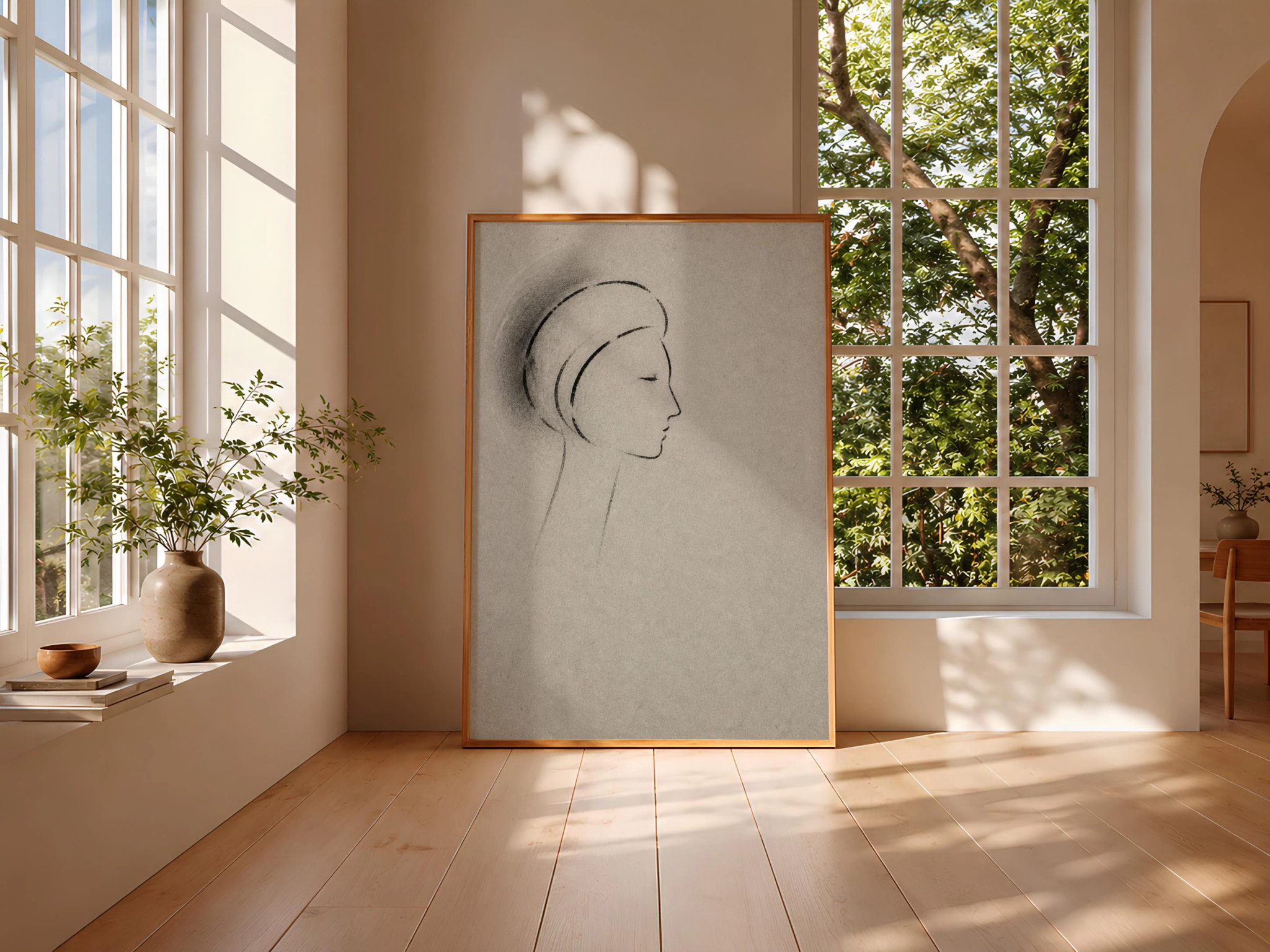 Minimalist Charcoal Portrait Print, Line Art Wall Art, Warm Grey Poster, Housewarming Gift – Calm Wall Art by Artsify thumbnail 3