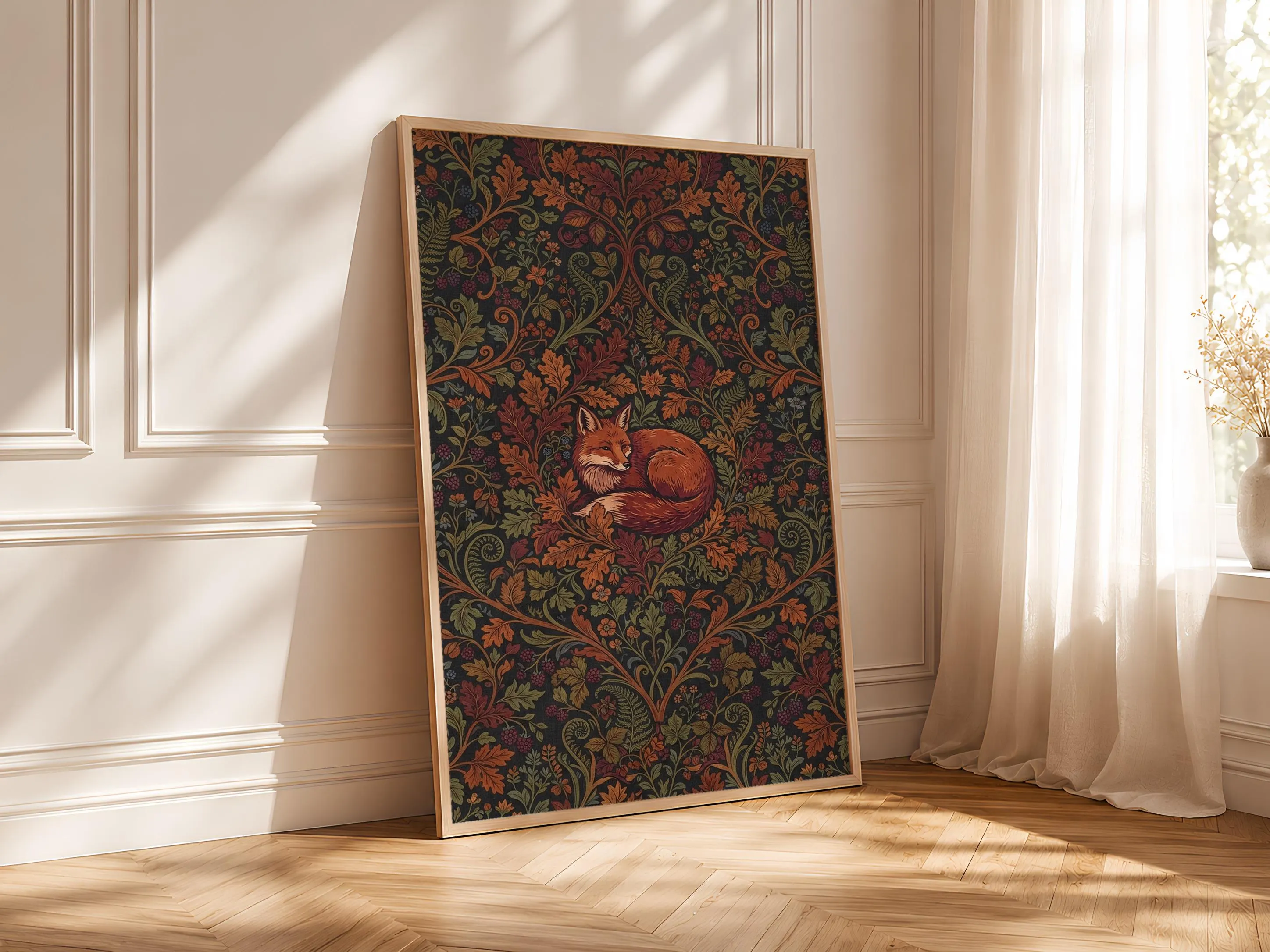William Morris Style Print, Arts and Crafts Fox Poster, Autumn Fern Wall Art, Living Room Decor, Housewarming Gift – Calm Wall Art by Artsify thumbnail 4