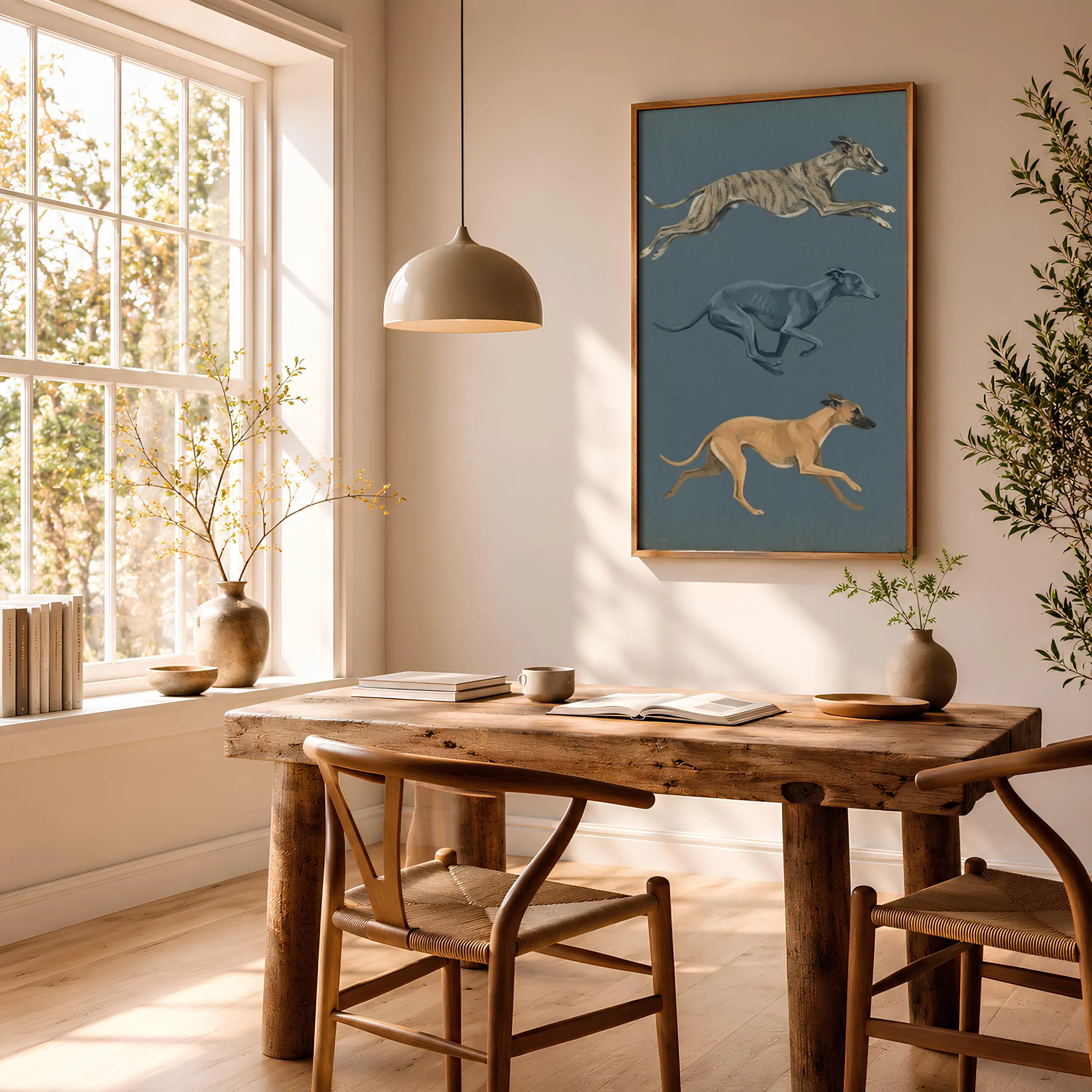 Whippet Wall Art, Dusty Blue Minimalist Dog Painting, Vintage Sighthound Print, Housewarming Gift – Calm Wall Art by Artsify thumbnail 2