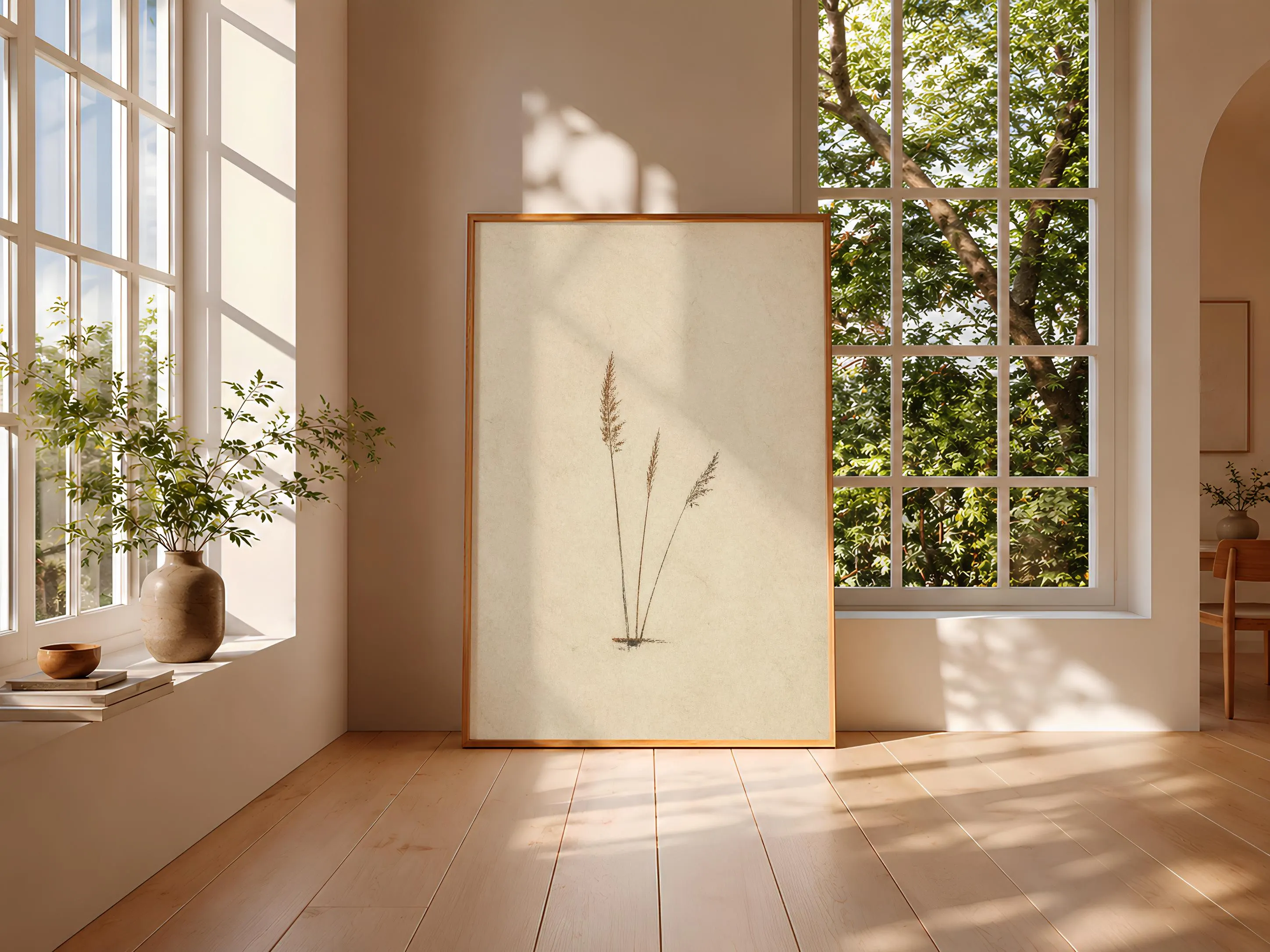 Minimalist Reed Wall Art, Rust Botanical Monotype, Neutral Wabi Sabi Nature Print – Calm Wall Art by Artsify thumbnail 3