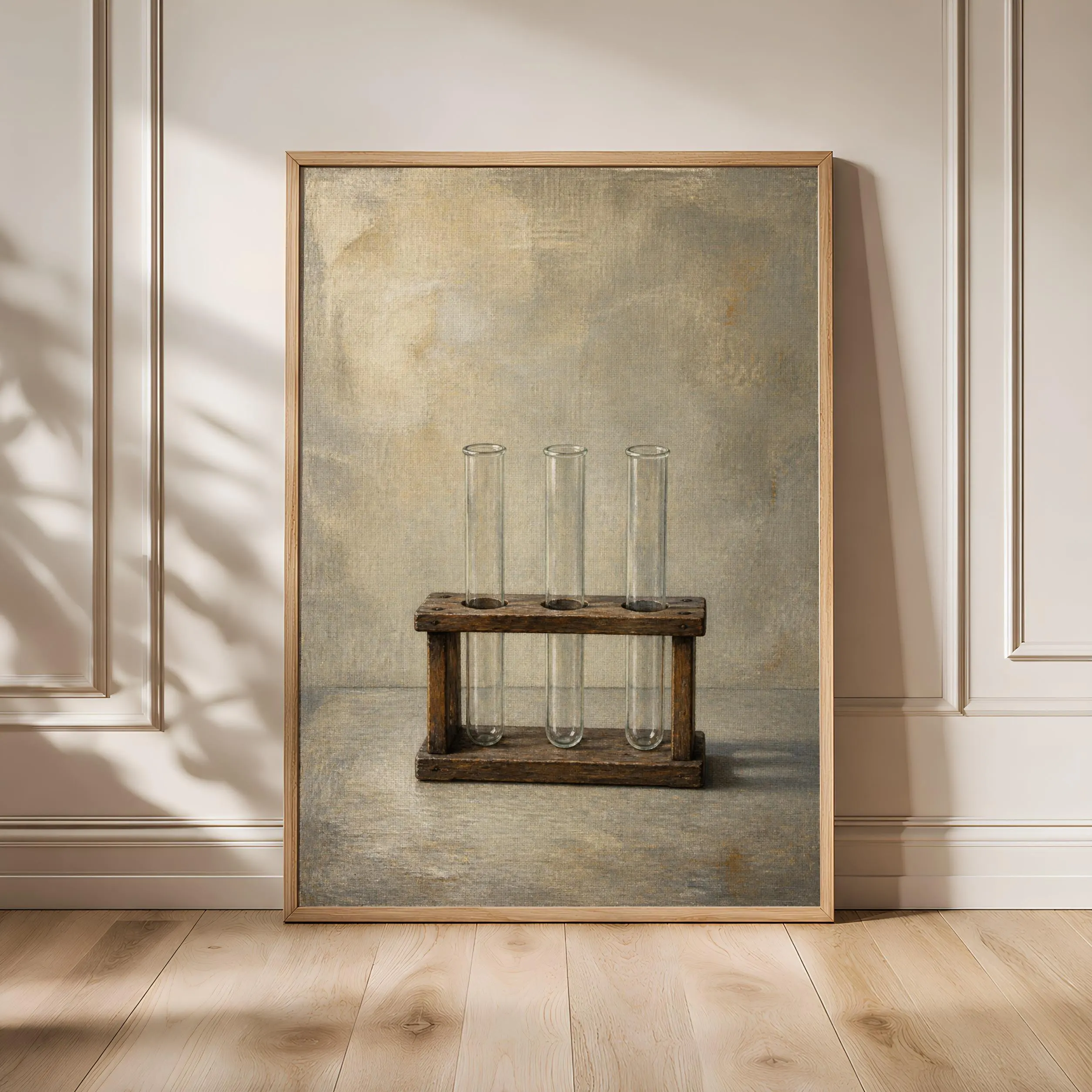 Test Tube Wall Art, Minimal Laboratory Tempera Painting Print – Calm Wall Art by Artsify