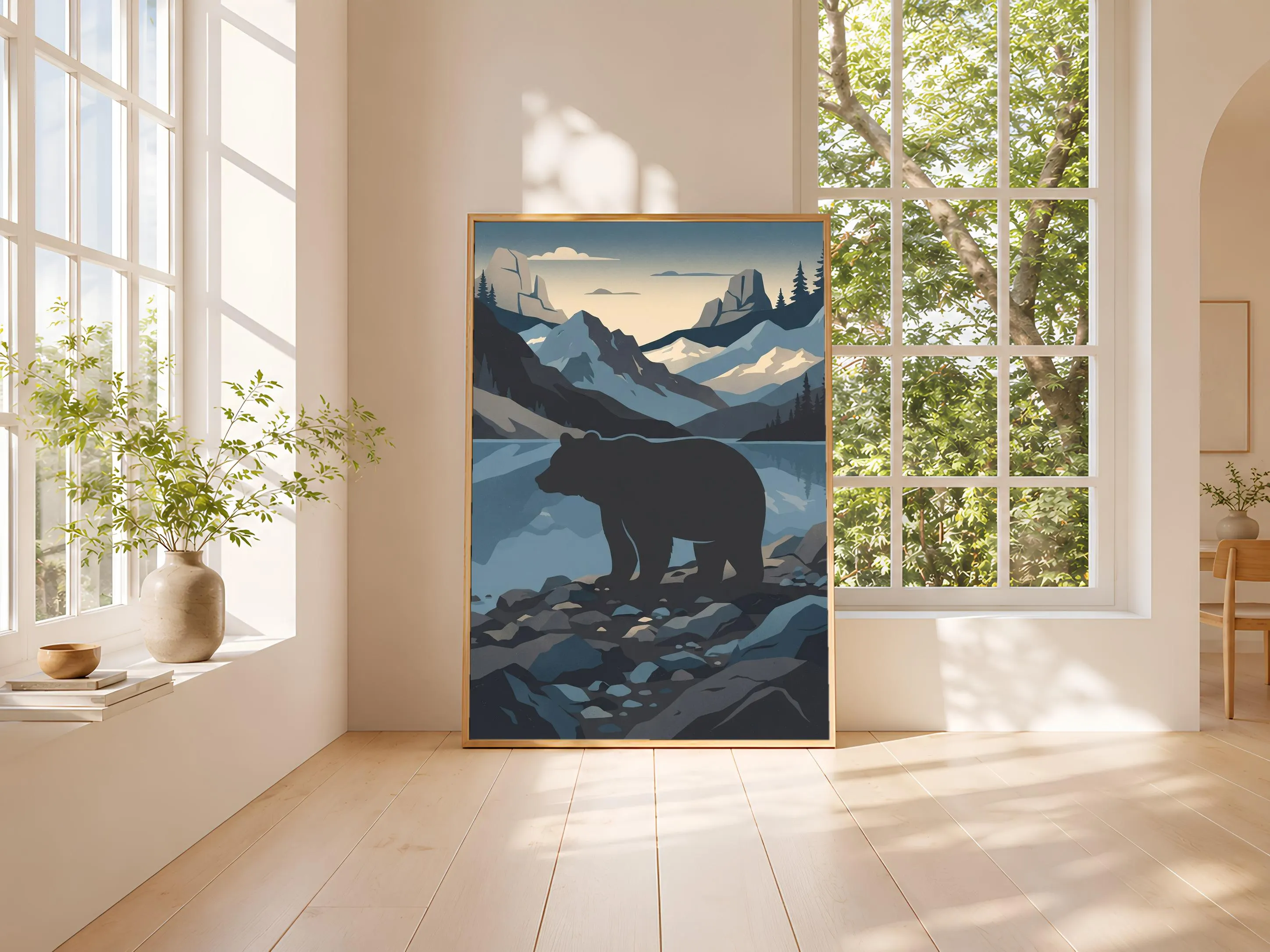 Vintage Bear Print, Retro Woodland Poster, Mountain Wall Art, Kids Room Decor, Housewarming Gift – Calm Wall Art by Artsify thumbnail 3