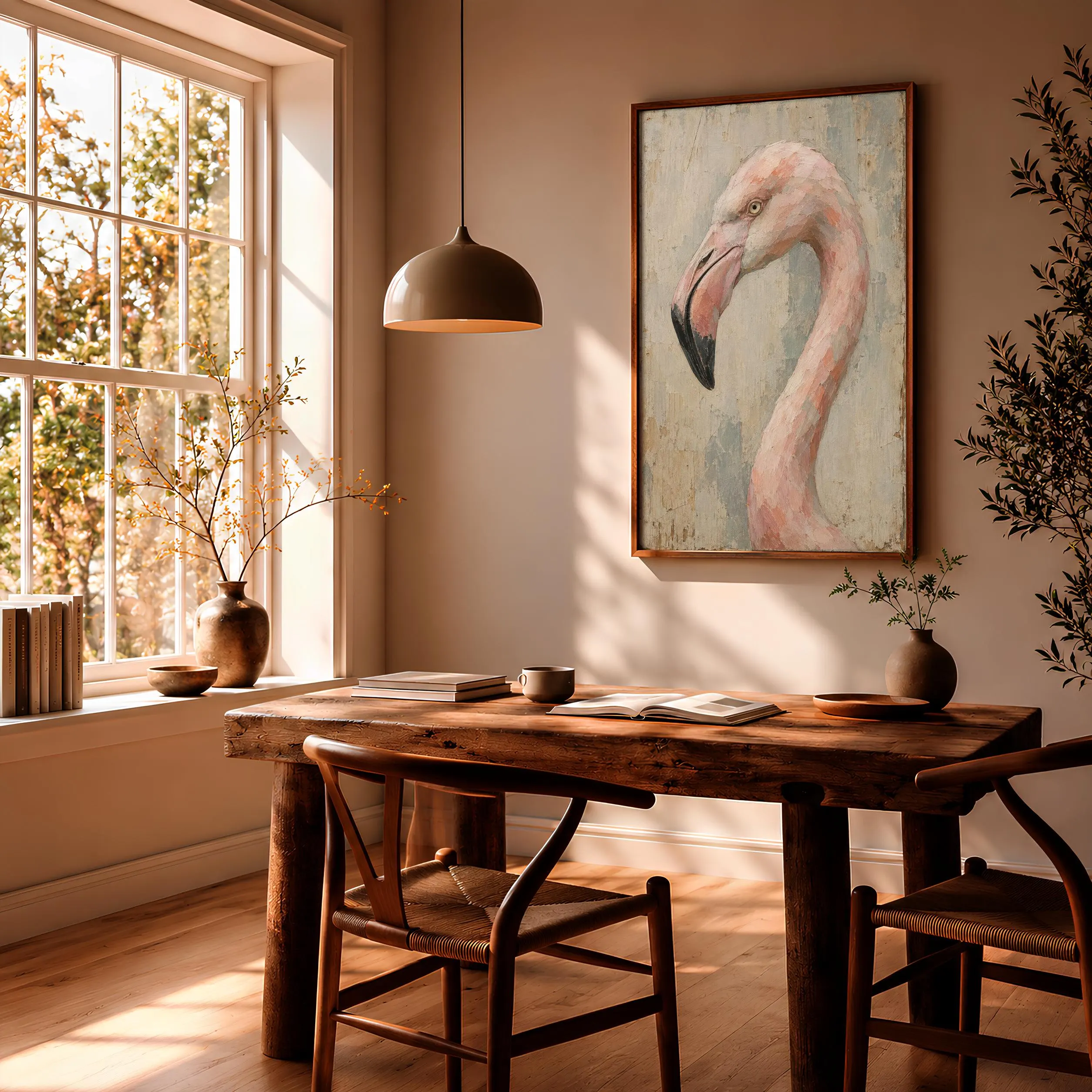 Cubist Flamingo Wall Art, Abstract Geometric Tropical Bird Portrait, Muted Pink Decor – Calm Wall Art by Artsify thumbnail 2