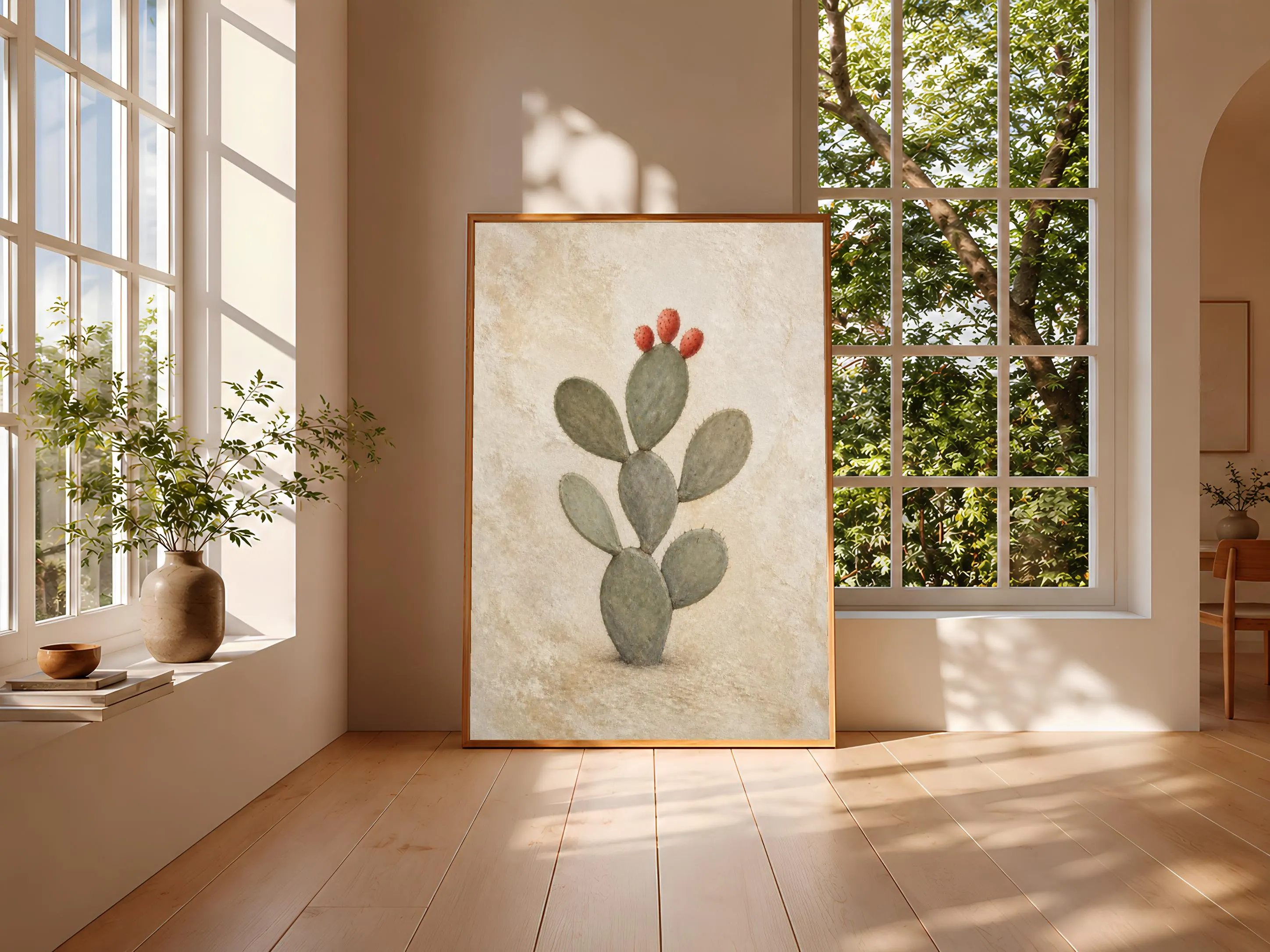 Prickly Pear Wall Art, Coral Cactus Lime Fresco Print – Calm Wall Art by Artsify thumbnail 3