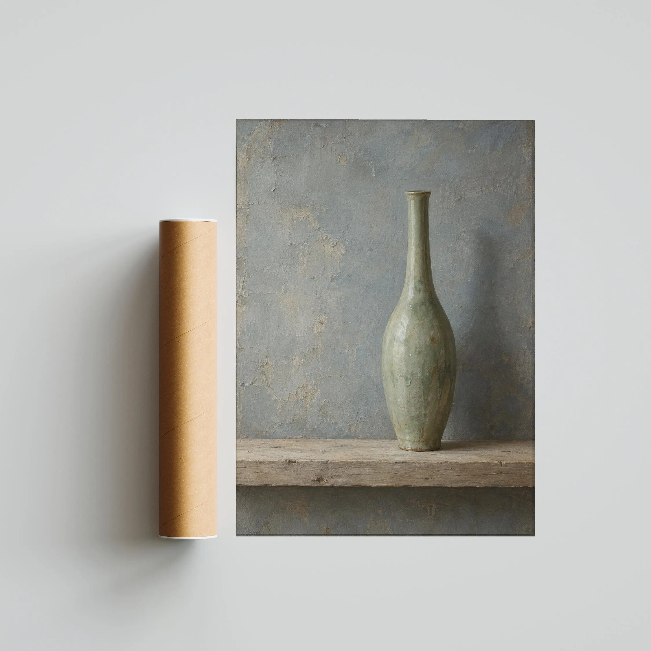 Sage Green Vase Wall Art, Minimal Japandi Pottery Painting, Celadon Bottle Decor – Calm Wall Art by Artsify thumbnail 5