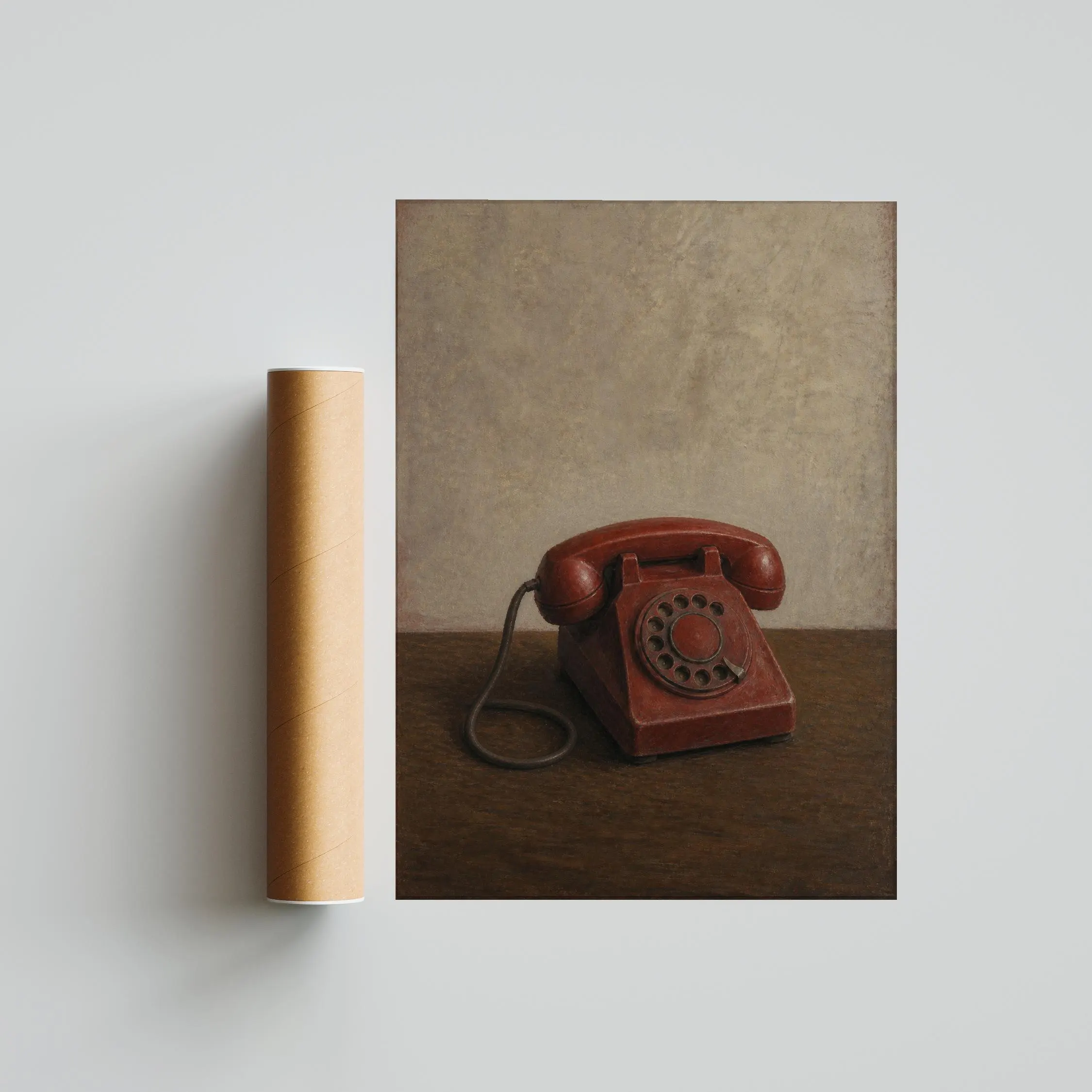 Red Telephone Wall Art, Vintage Rotary Phone Painting, Nostalgic Still Life Print – Calm Wall Art by Artsify thumbnail 5