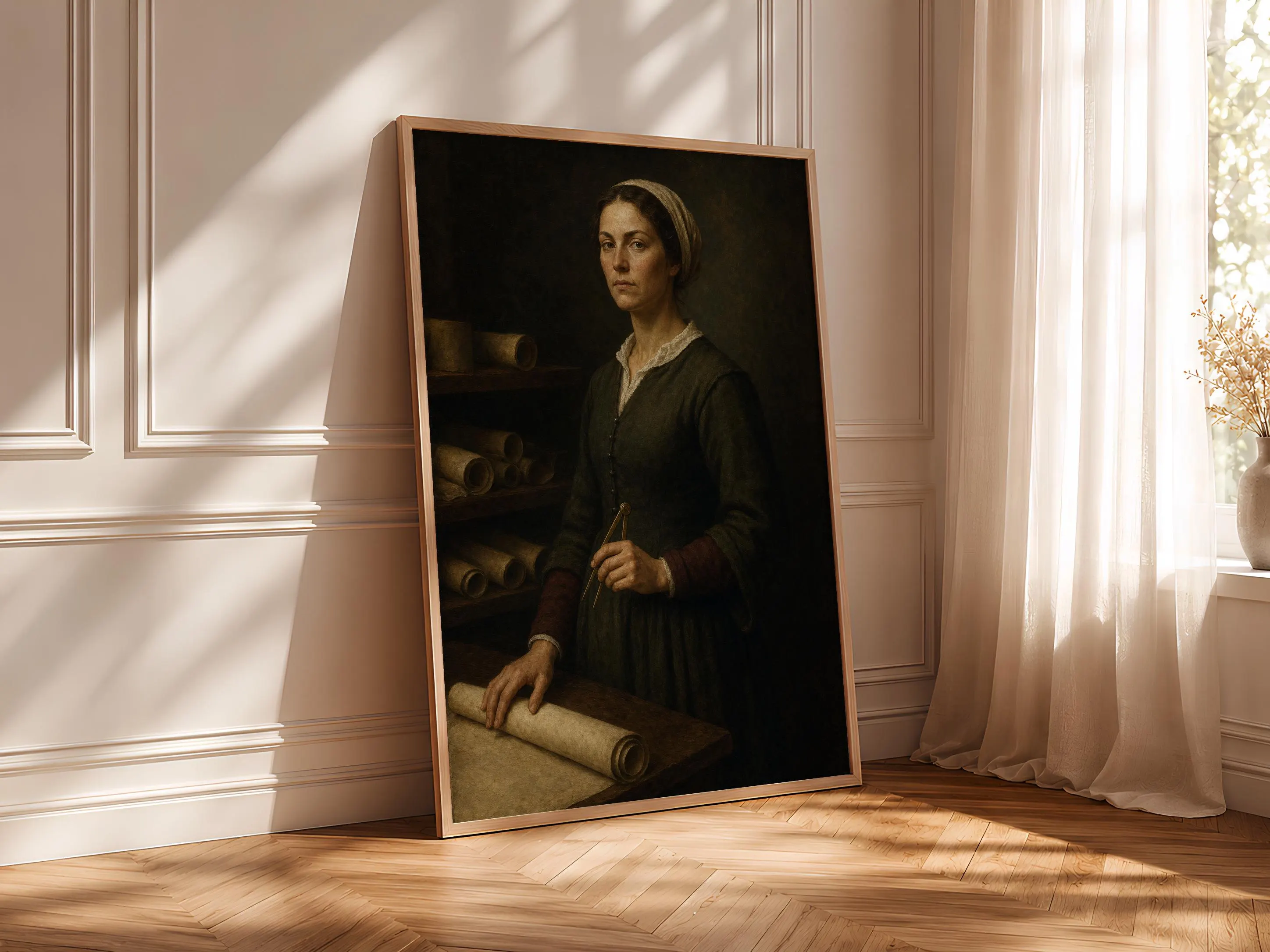 Renaissance Woman Portrait Print, Vintage Mapmaker Wall Art, Old Master Poster, Dark Academia Decor, Housewarming Gift – Calm Wall Art by Artsify thumbnail 4