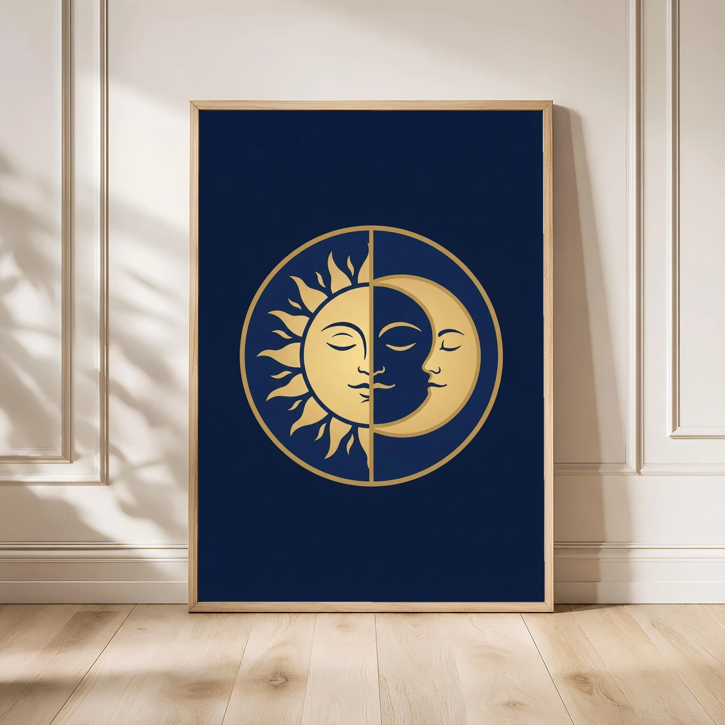 Sun and Moon Medallion Print, Celestial Wall Art, Boho Navy Gold Poster, Bedroom Decor, Housewarming Gift – Calm Wall Art by Artsify