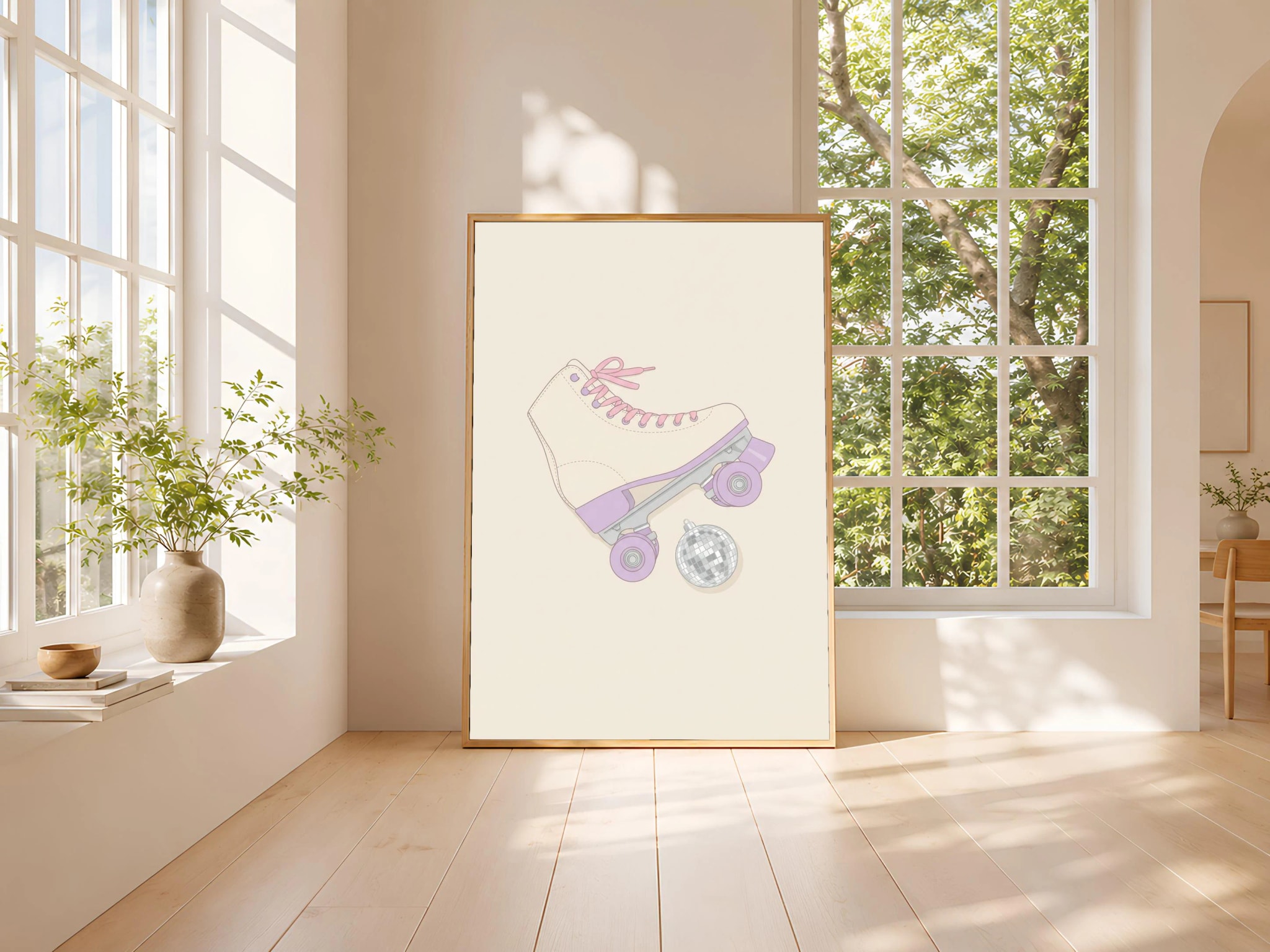Retro Roller Skate Print, Disco Japandi Poster, Pink Lavender Wall Art, Skater Gift, Housewarming Gift – Calm Wall Art by Artsify thumbnail 3
