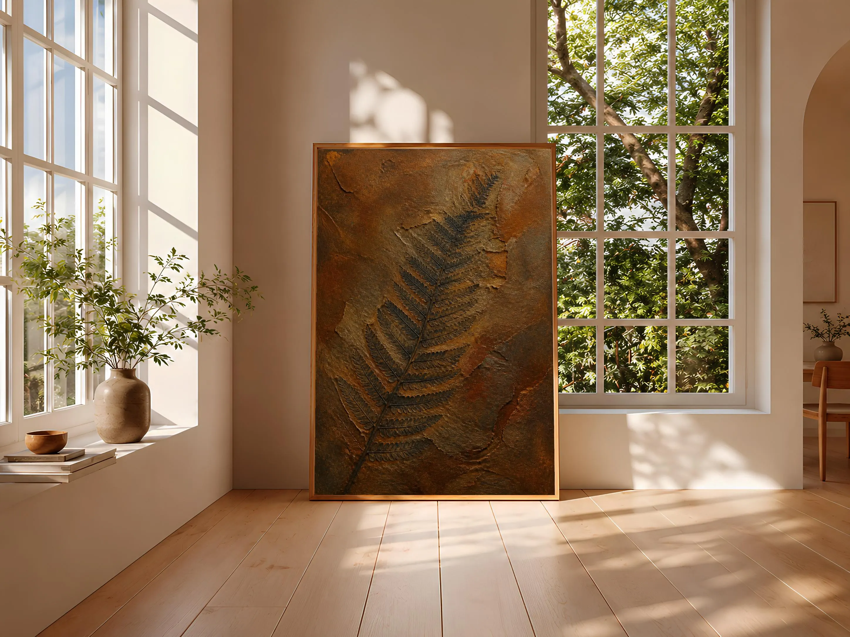 Fossil Fern Print, Iron Shale Encaustic Wall Art, Mineral Relief Poster, Housewarming Gift – Calm Wall Art by Artsify thumbnail 3