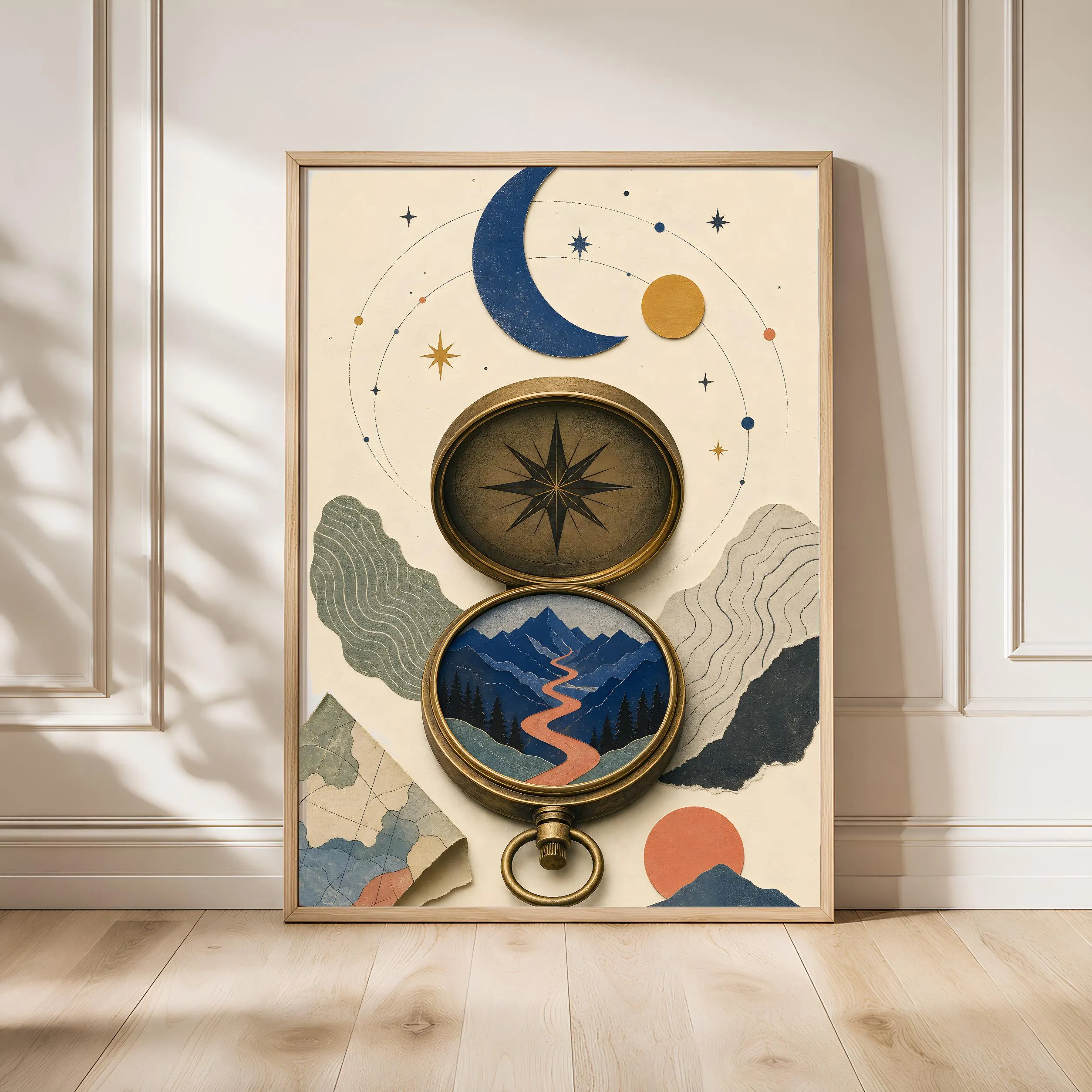 Vintage Compass Print, Celestial Travel Wall Art, Antique Map Poster, Adventure Lover Gift, Housewarming Gift – Calm Wall Art by Artsify