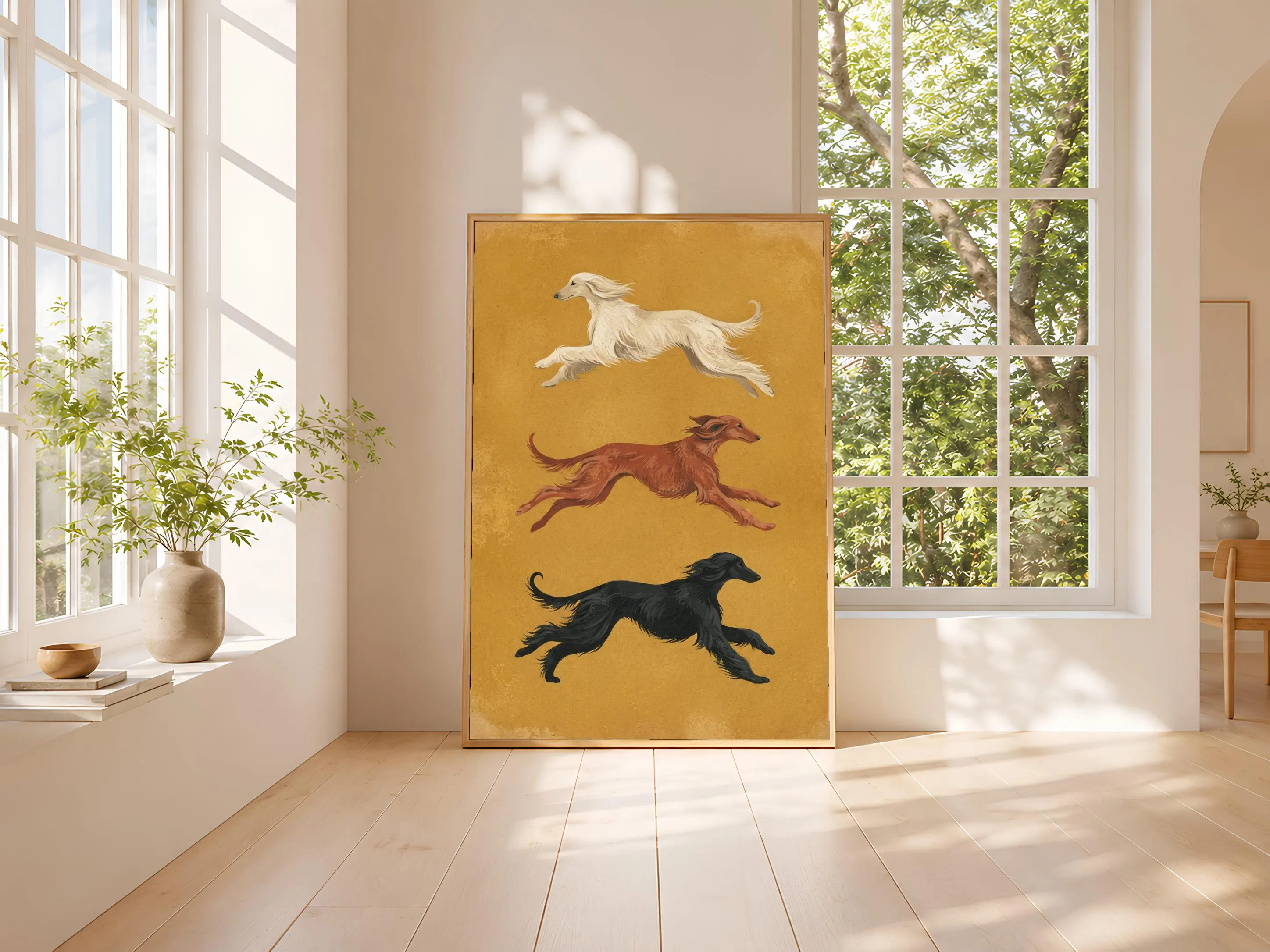 Afghan Hound Wall Art, Ochre Minimalist Dog Painting, Vintage Sighthound Print, Housewarming Gift – Calm Wall Art by Artsify thumbnail 3