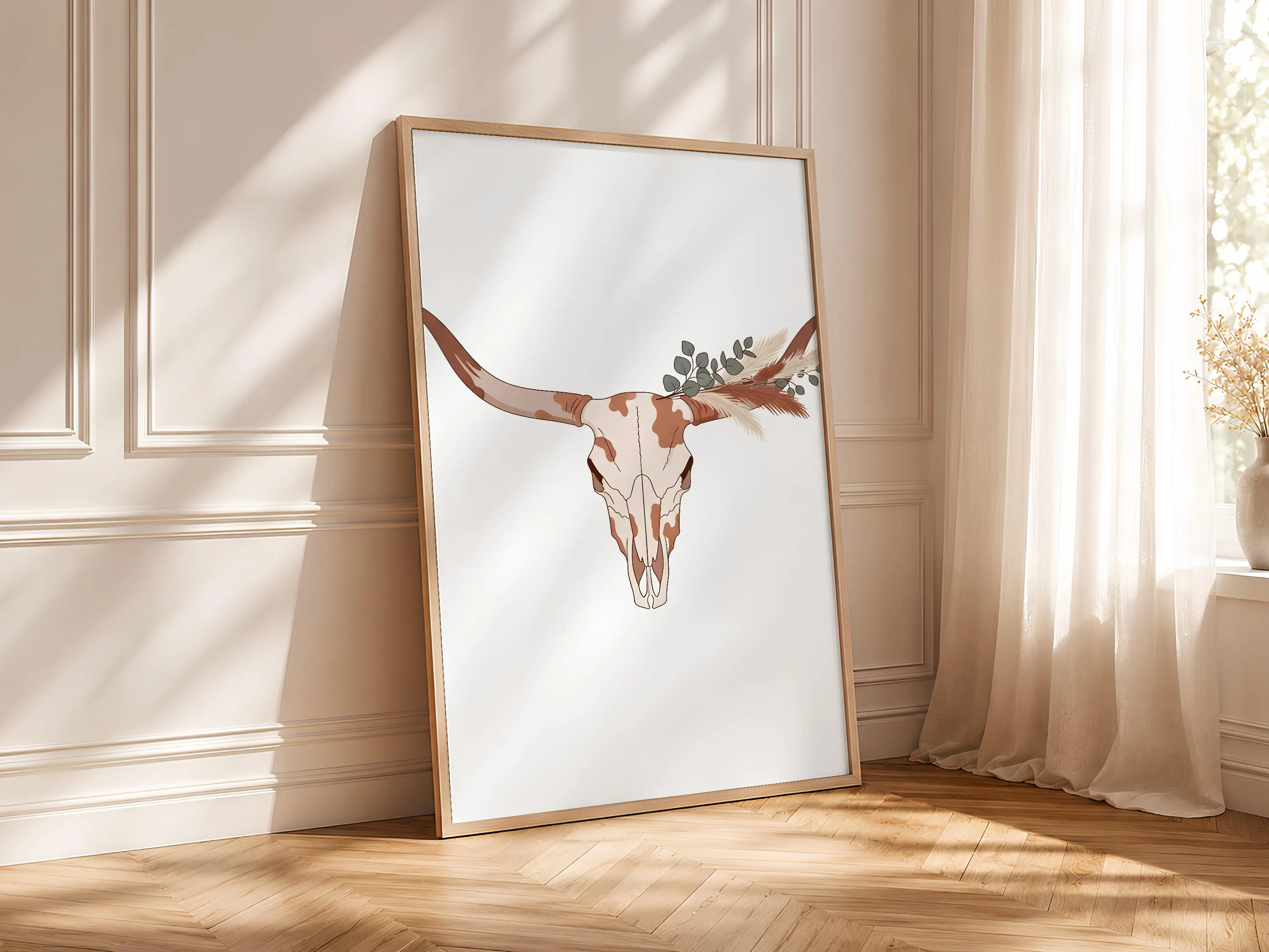 Longhorn Skull Print, Southwestern Boho Poster, Desert Botanical Wall Art, Boho Living Room Decor, Housewarming Gift – Calm Wall Art by Artsify thumbnail 4