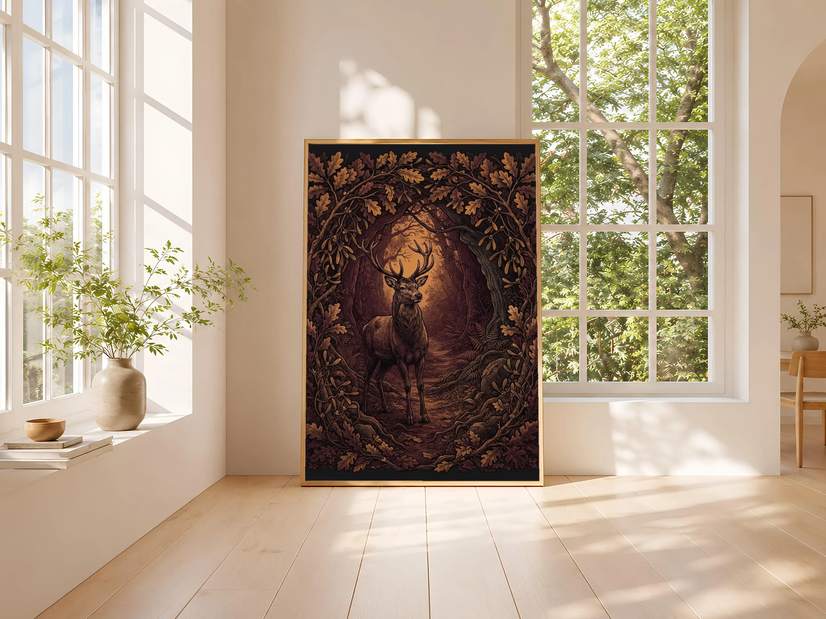 William Morris Stag Print, Woodland Animal Wall Art, Arts and Crafts Forest Poster, Cottagecore Wildlife Decor, Housewarming Gift – Calm Wall Art by Artsify thumbnail 3