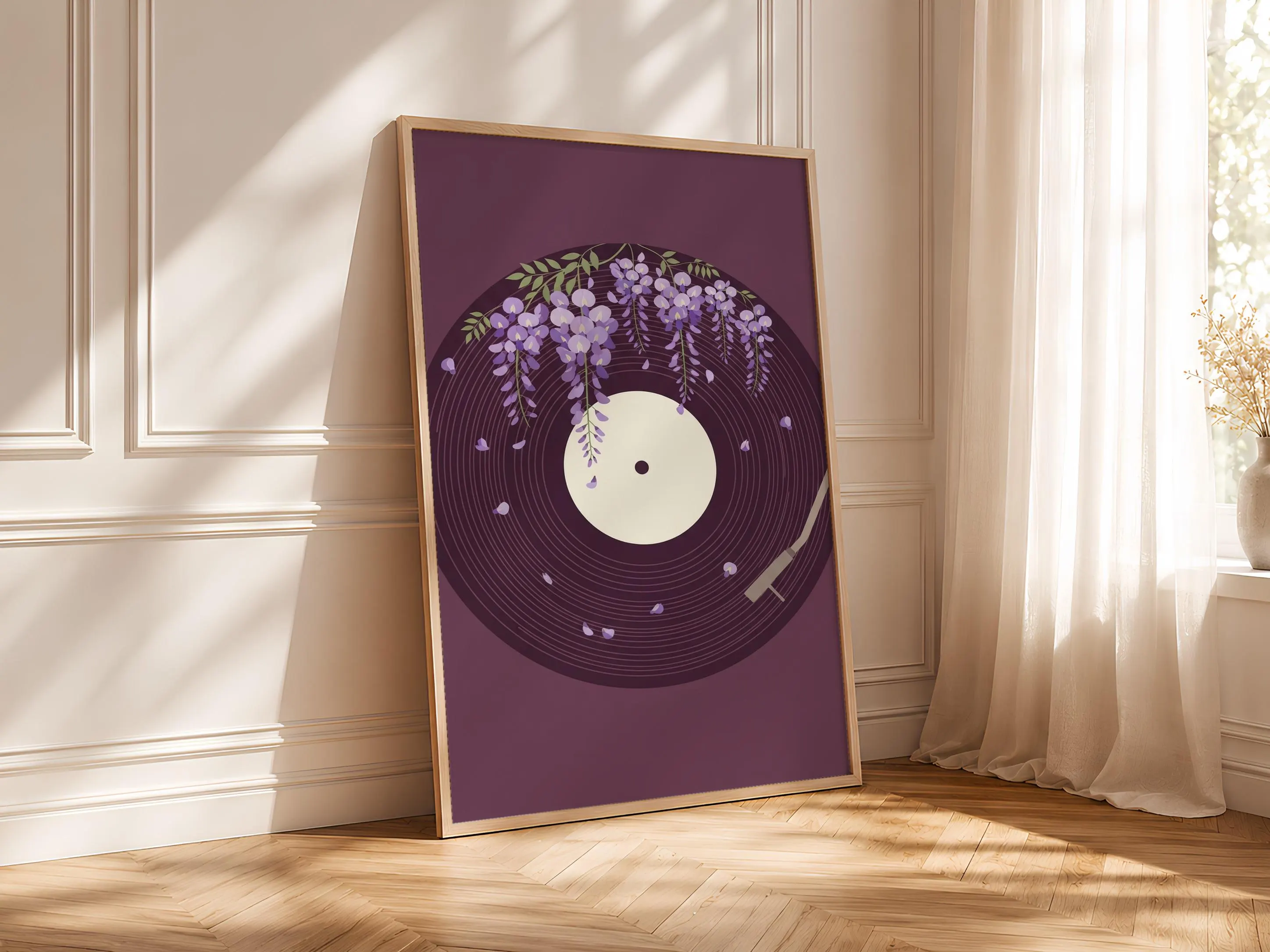 Wisteria Vinyl Record Print, Japanese Flower Music Poster, Lavender Wall Art, Housewarming Gift – Calm Wall Art by Artsify thumbnail 4