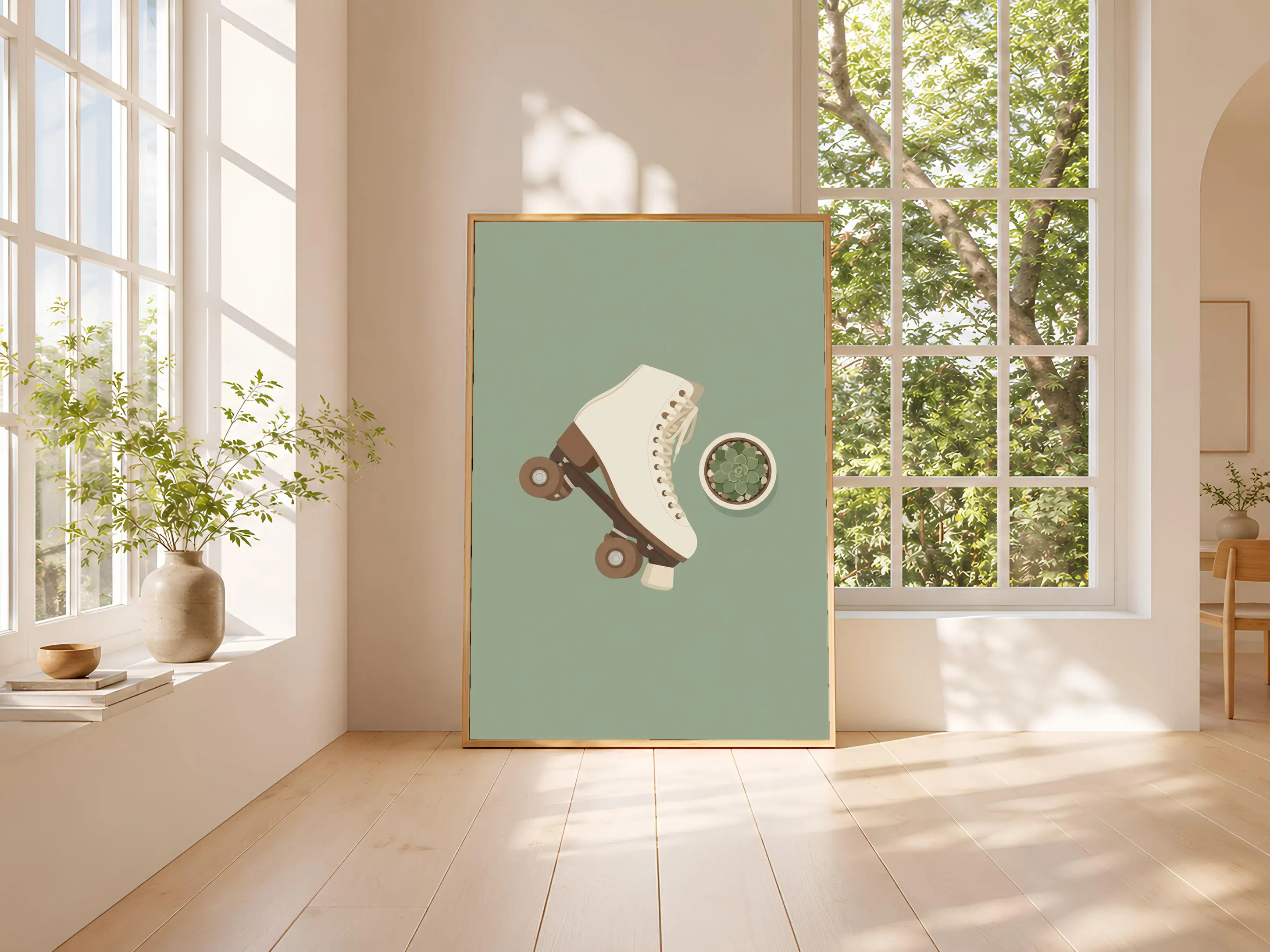 Retro Roller Skate Print, Japandi Poster, Sage Green Wall Art, Skater Gift, Housewarming Gift – Calm Wall Art by Artsify thumbnail 3