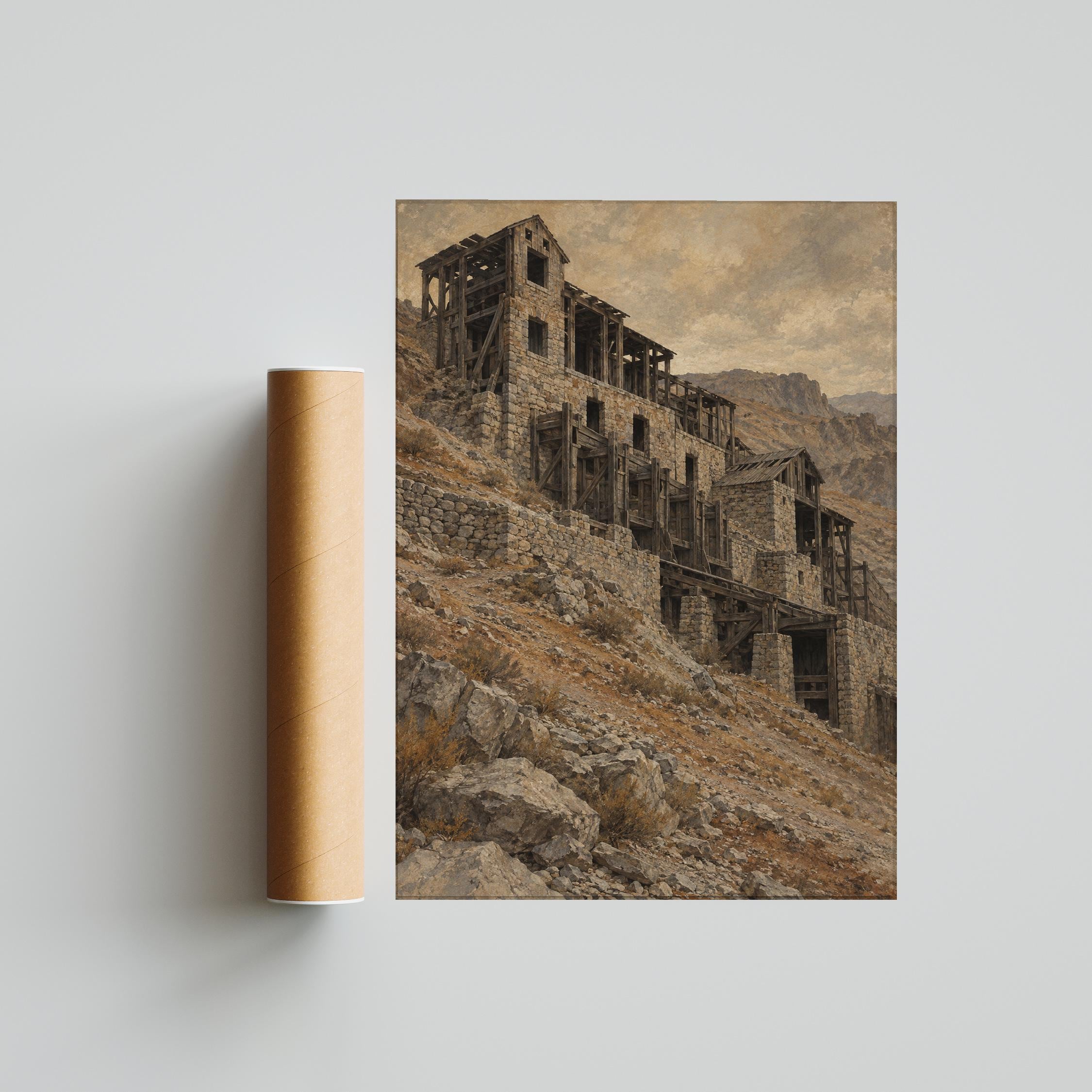 Abandoned Stamp Mill Wall Art, Rustic Western Architecture Painting – Calm Wall Art by Artsify thumbnail 5
